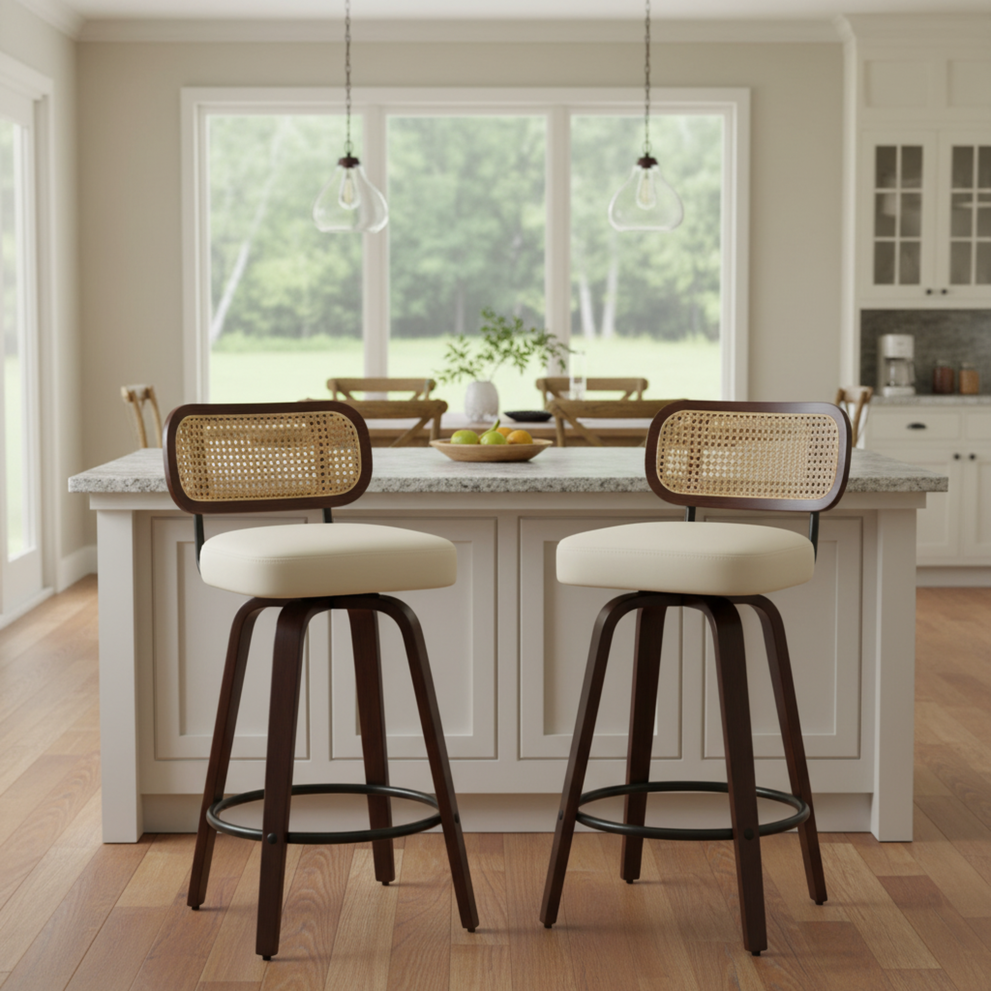 Homy Casa Medoc 26" Rattan Back Swivel Counter Height Upholstered Bar Stool Set of 2