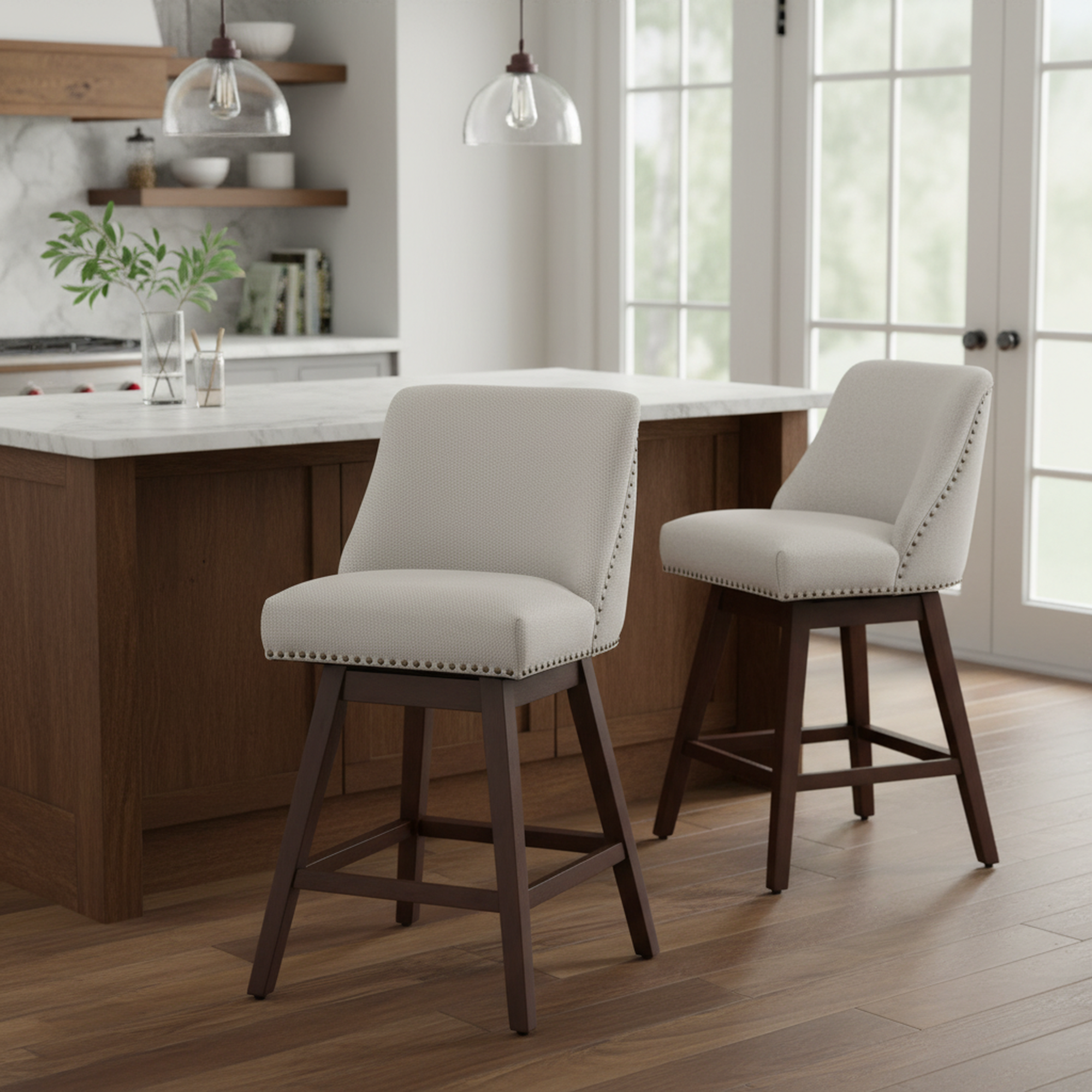 Homy Casa Chablis 26" Swivel Counter Height Upholstered Bar Stools Set of 2