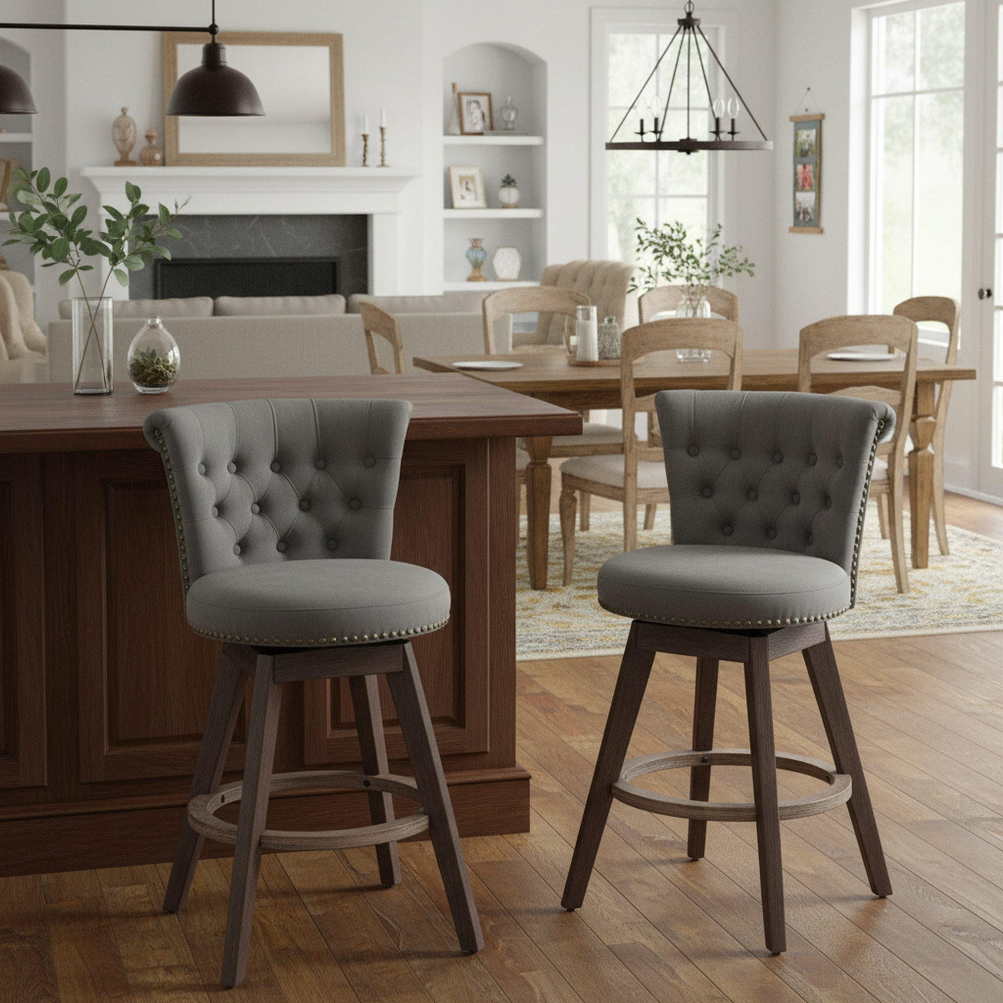 Barossa 26" Tufted Velvet Swivel Counter Height Bar Stool Set of 2 with Backrest