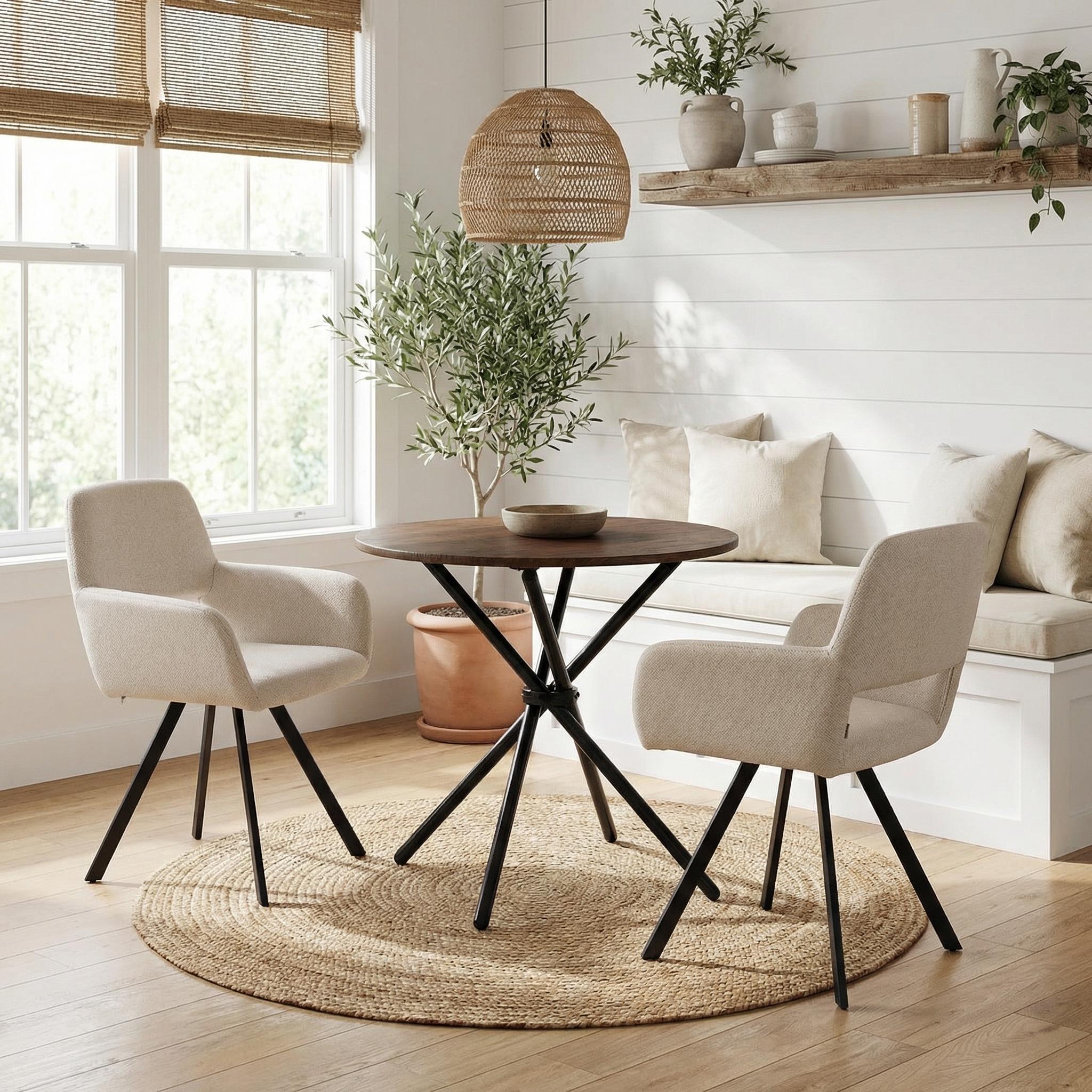 Fontana 3 Piece Brown Dining Table Set with 2 California Upholstered Chairs