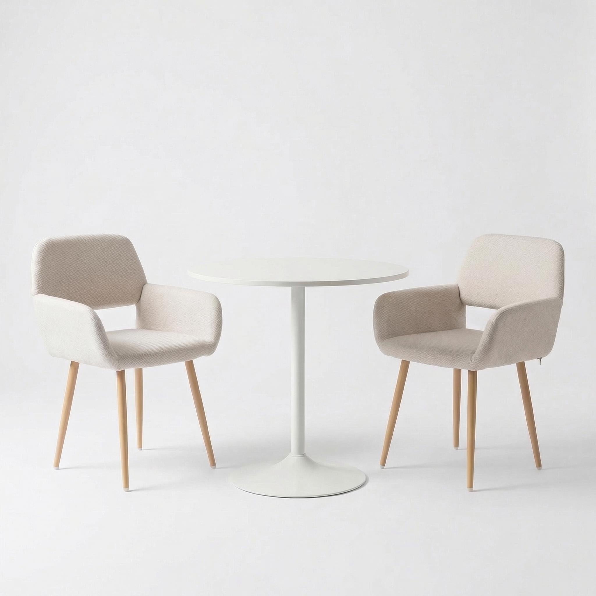 Homy Casa Clift 3PC Dining Set 31.5” White Round Dining Table with 2 Mayfair Fabric Dining Chairs