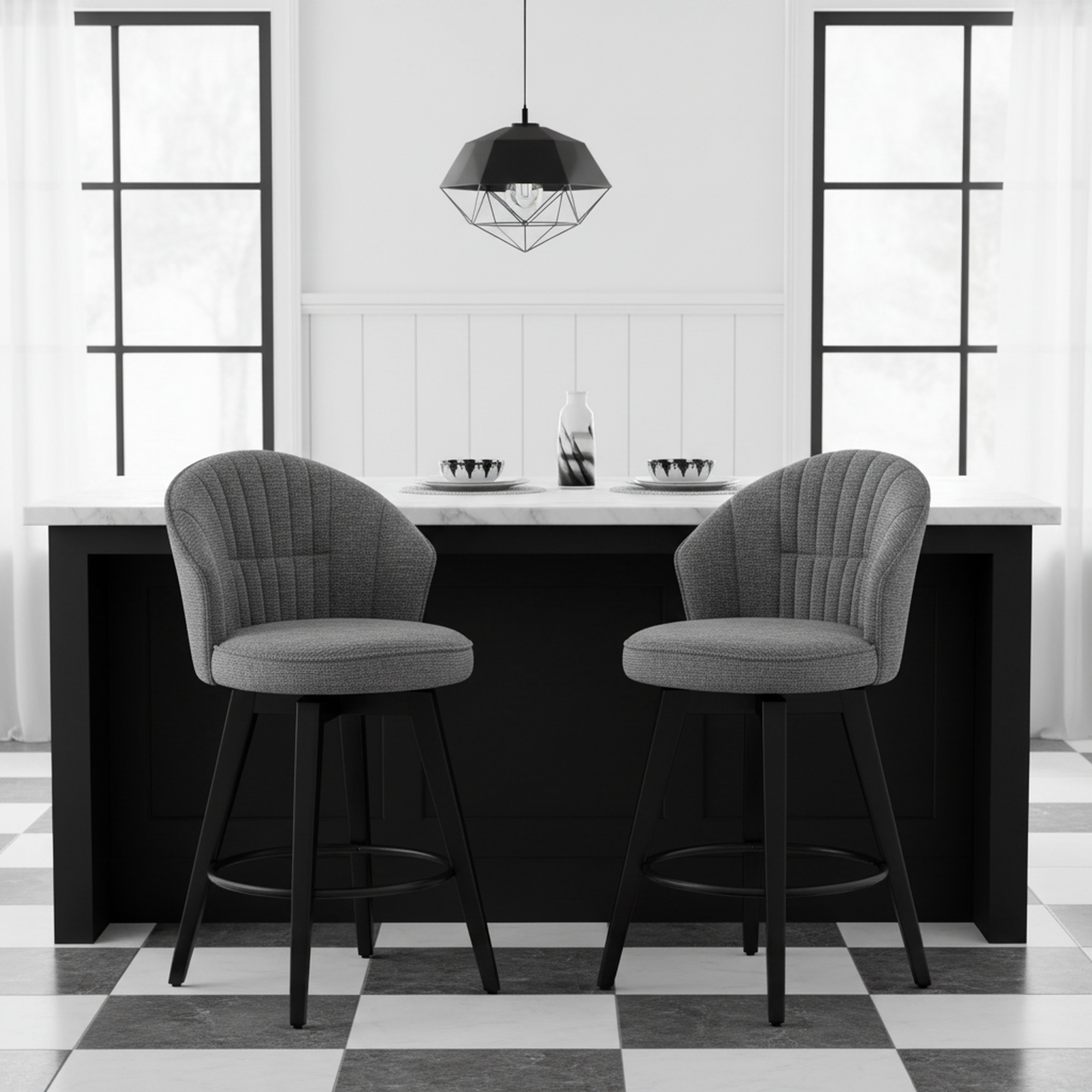 Jumilla 25" Chenille Upholstered Swivel Counter Height Bar Stool Set of 2