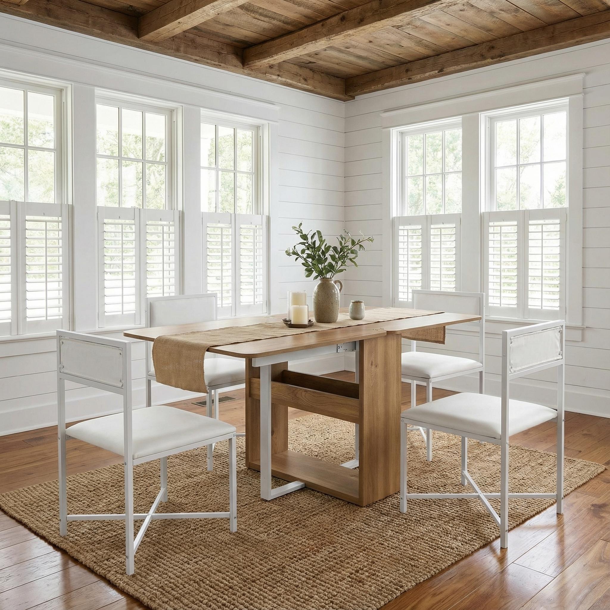 Lento 63" Modern Black 5 Piece Extendable Dining Table Set with Storage and Chairs