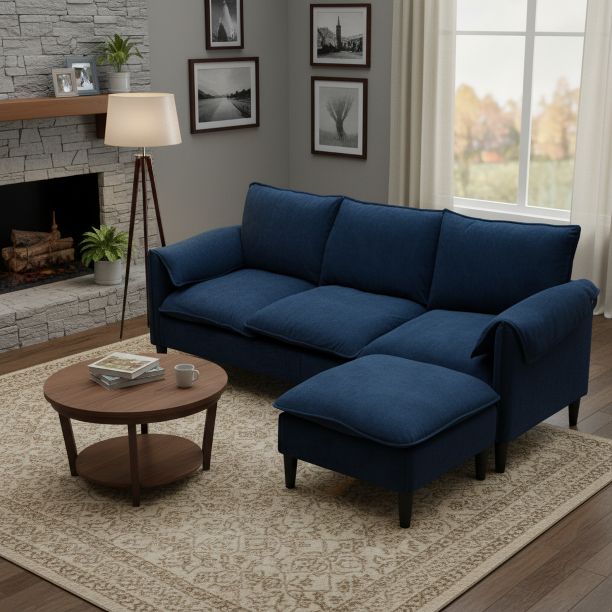 Helsinki 78" Convertible L-Shaped 3-Seater Sofa with Storage Ottomans