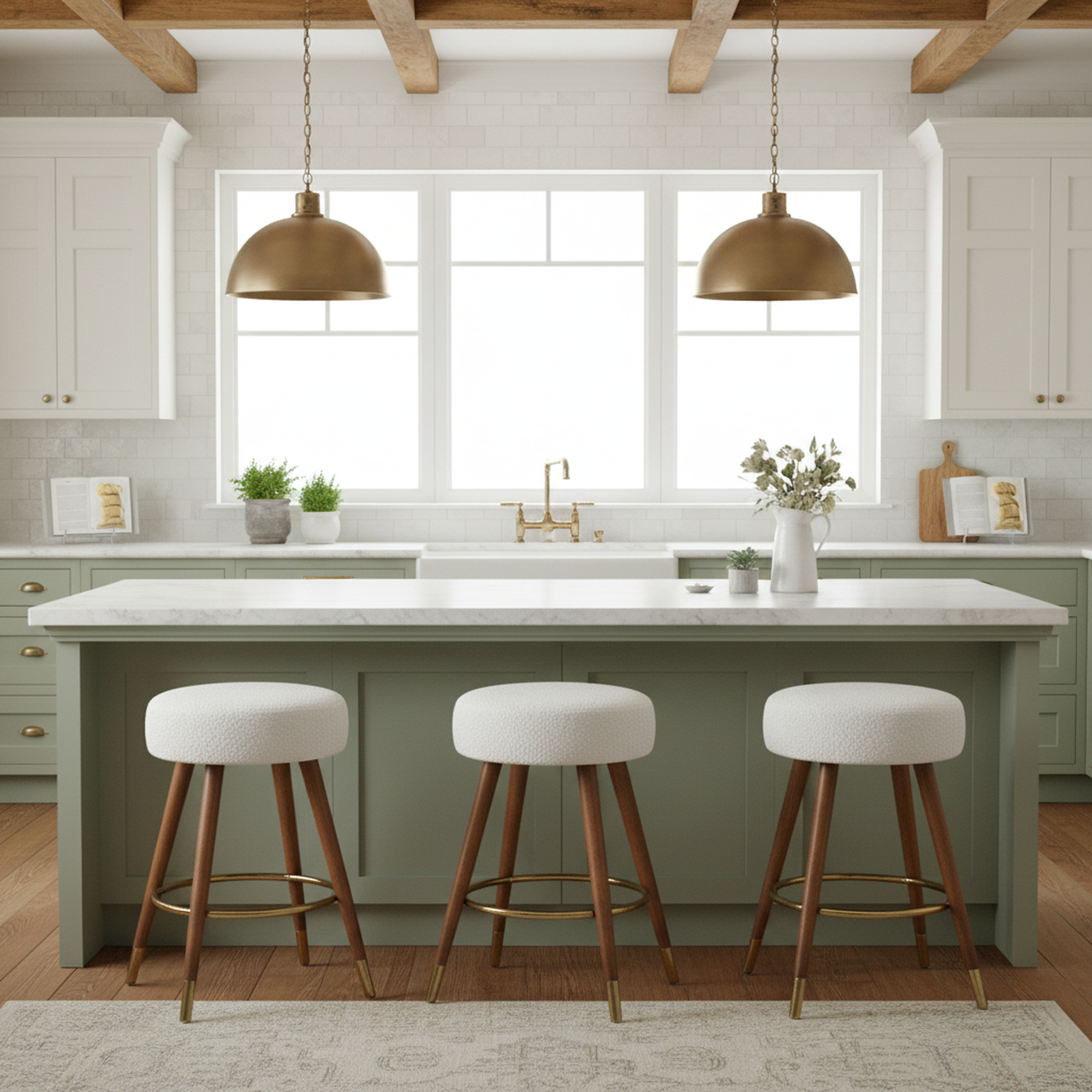 Ribera Boucle Upholstered Backless Swivel Counter Stool with Gold Accents