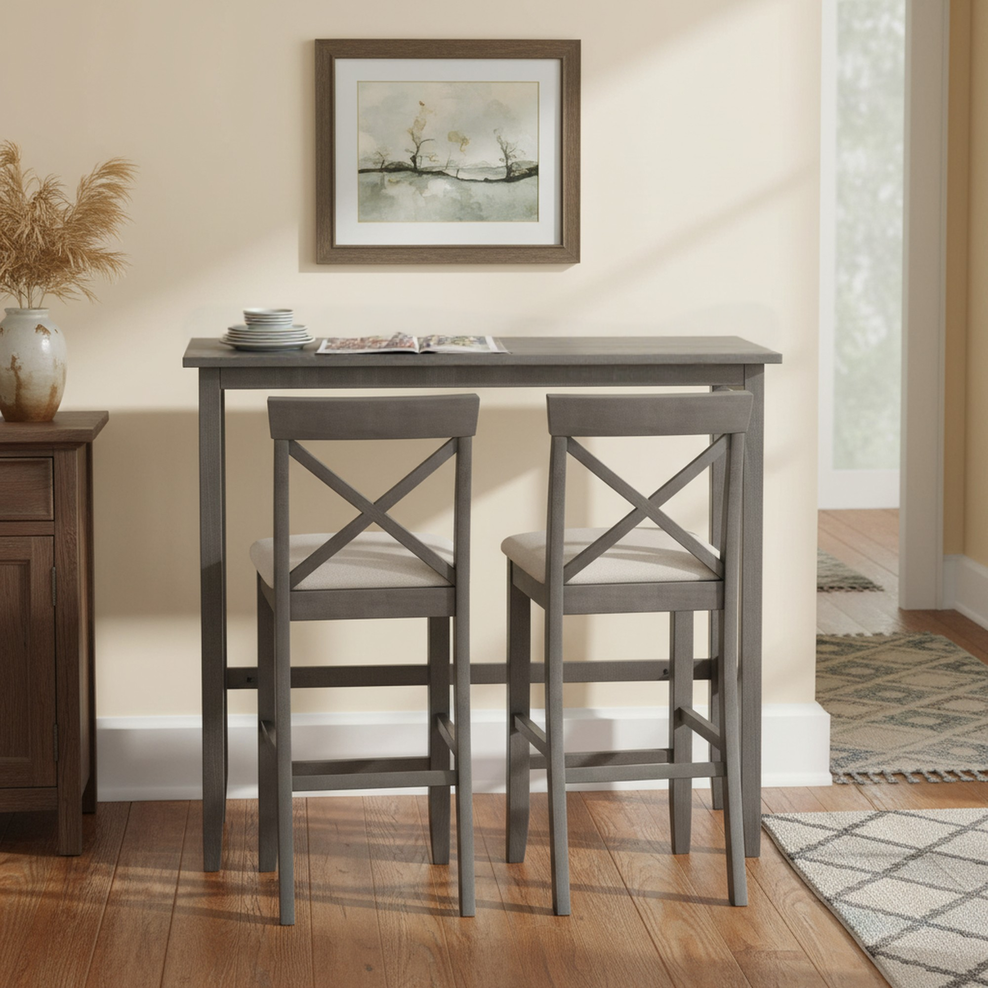 Harlow 48" Farmhouse Bar Height Dining Table Set with 2 Chairs