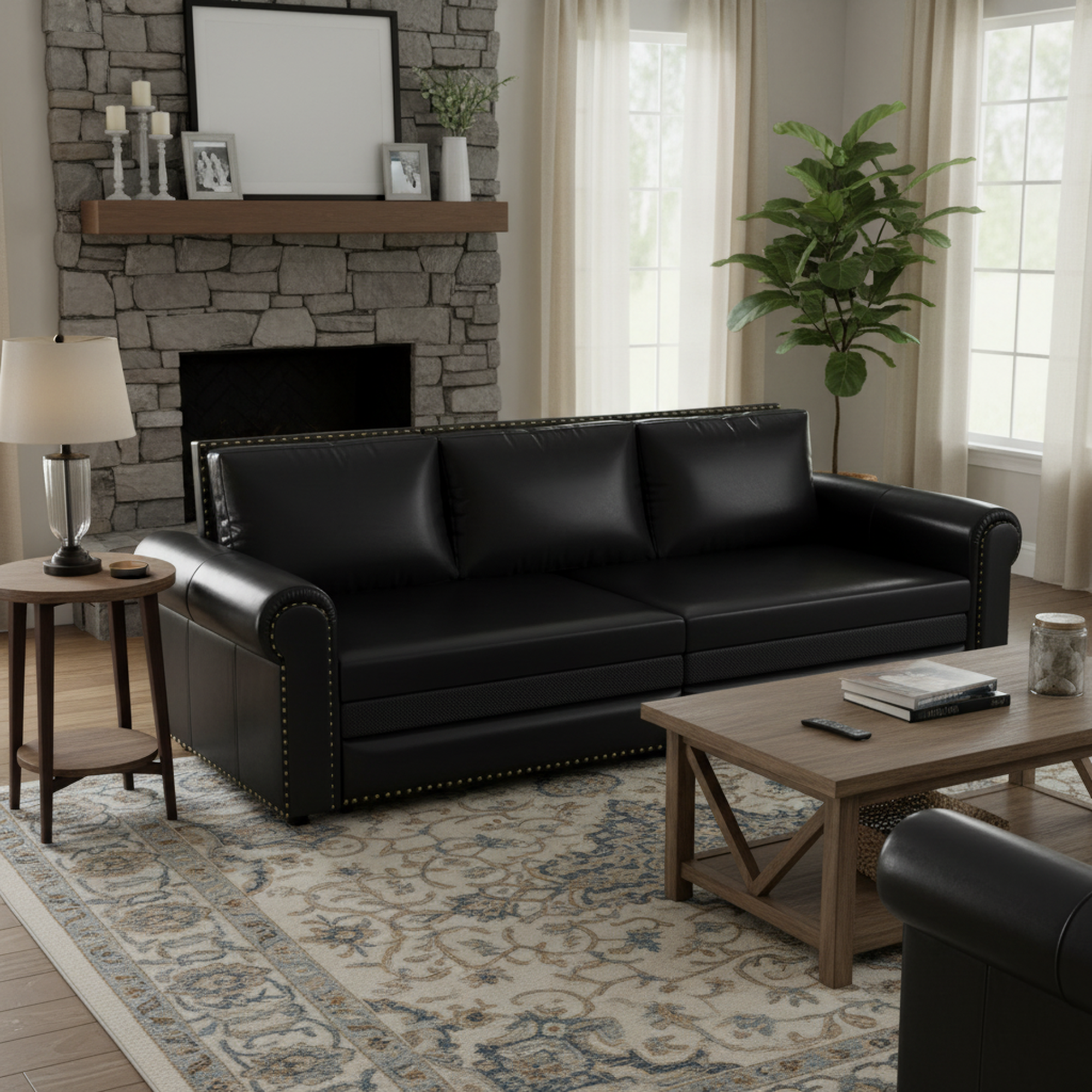 Denton 93.7" Faux Leather Chesterfield King Pull-Out Sleeper Sofa Bed