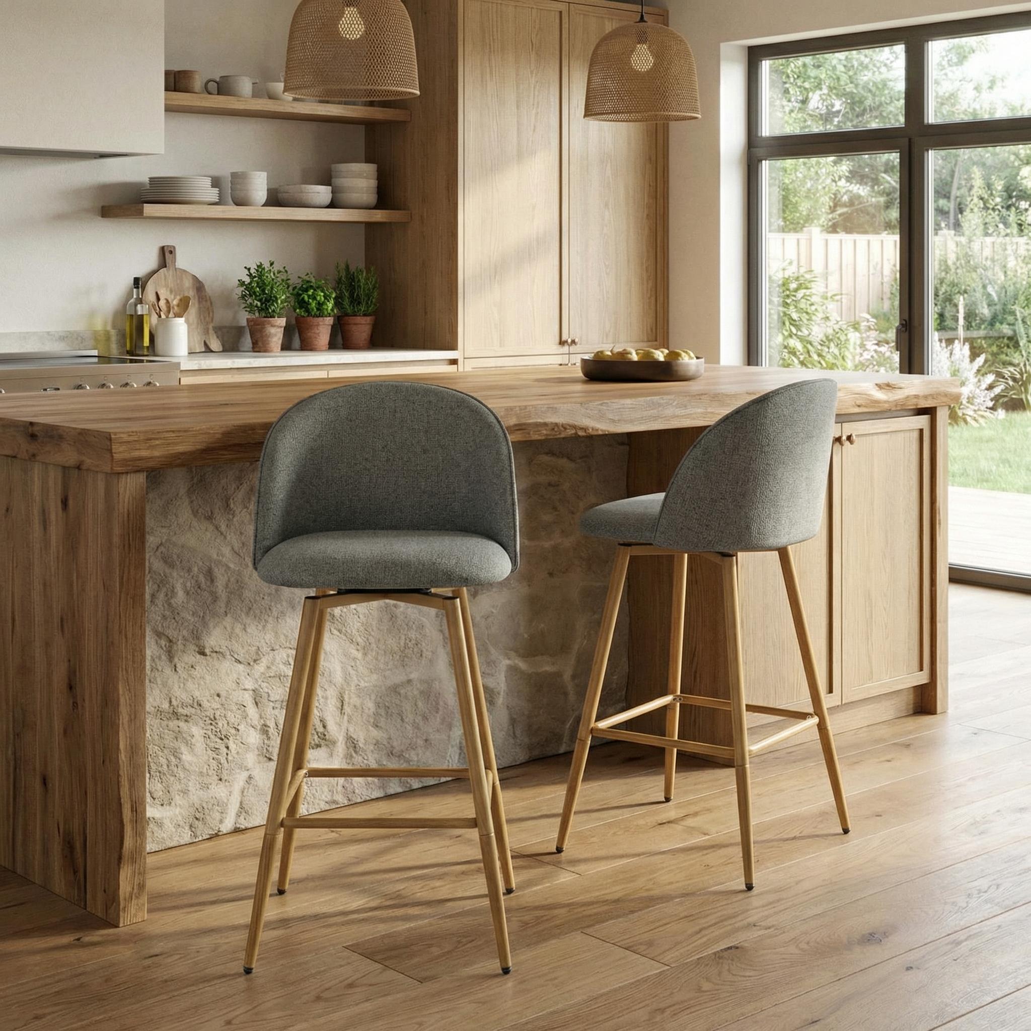 HASEEB 26" Swivel Counter Height Bar Stools Set of 2 with Performance Fabric