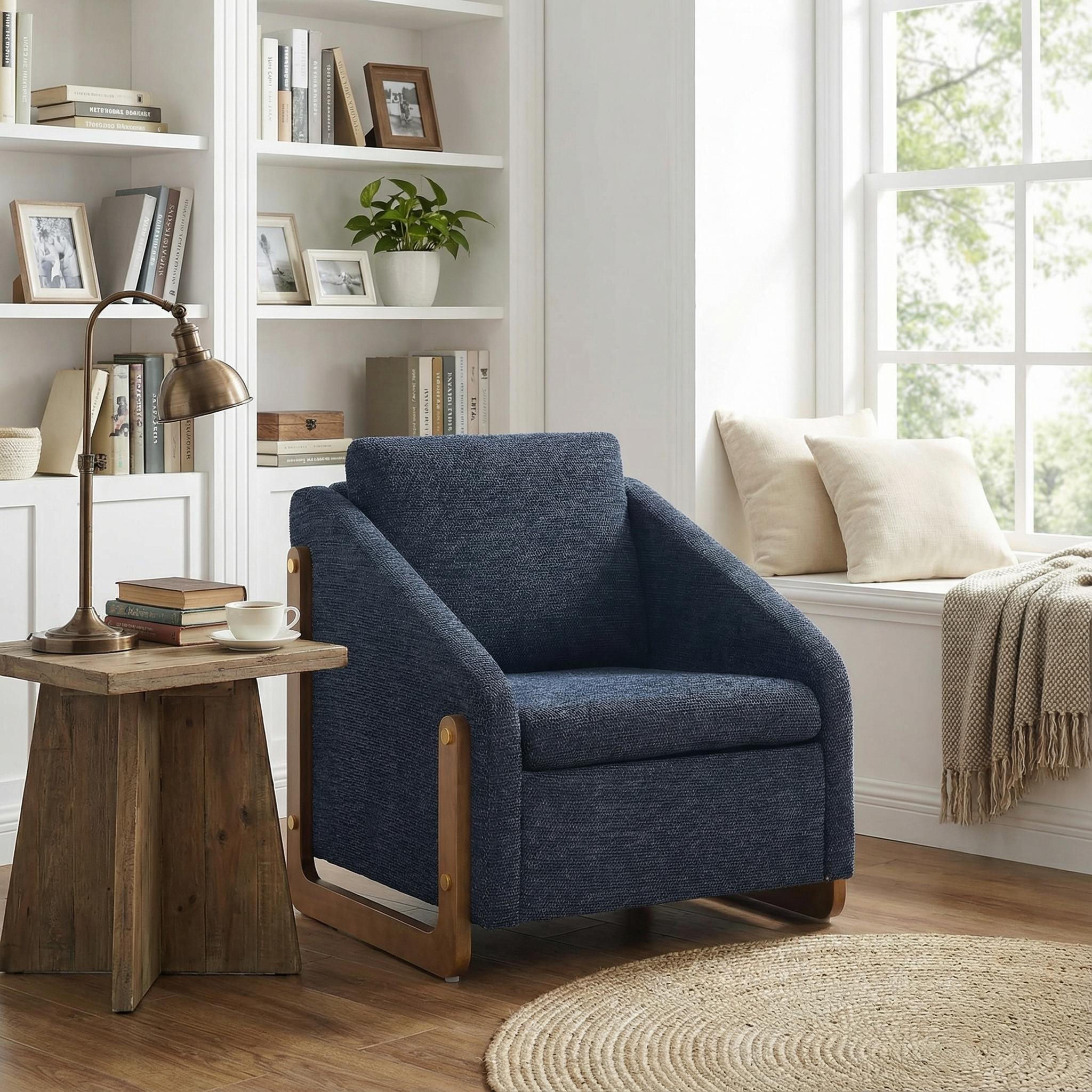 Sedgwick Modern Chenille Upholstered Armchair Wooden Frame