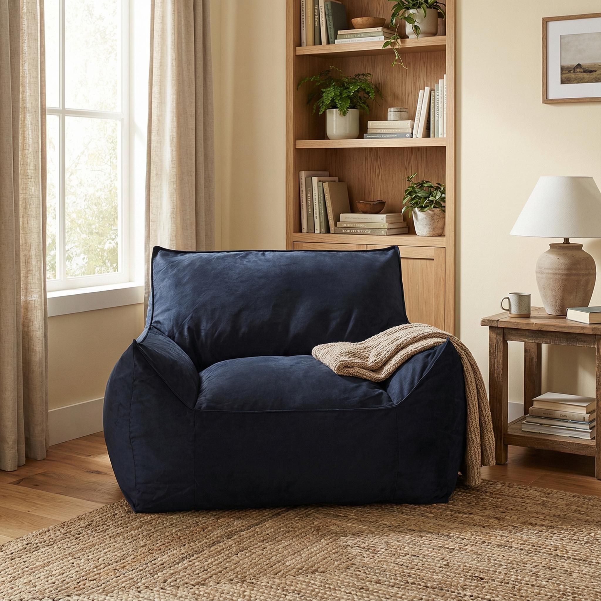 Plano 40" Contemporary Velvet Bean Bag Chair with Armrests