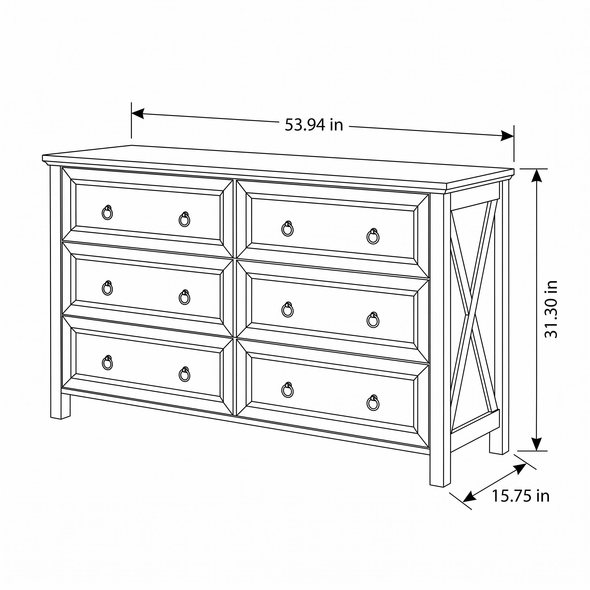 Noemie 54" Farmhouse 6-Drawer Dresser with Ring Pull Hardware