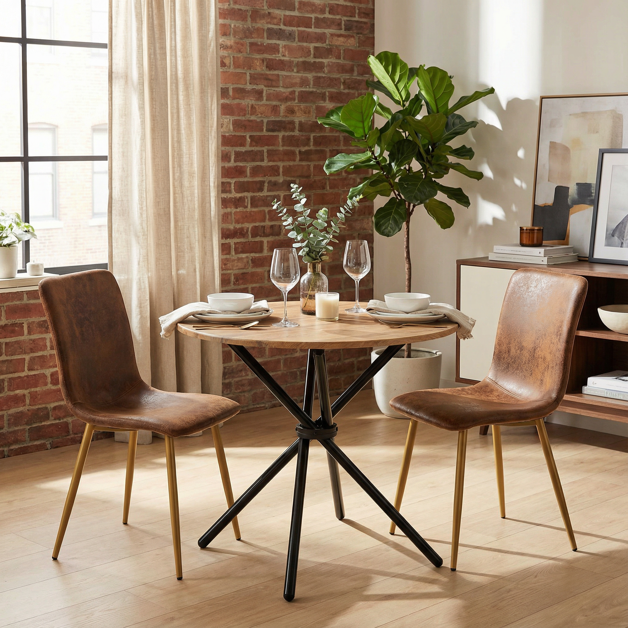 Fontana 3 Piece Oak Dining Table Set with 2 Scargill Upholstered Chairs, Suede Brown