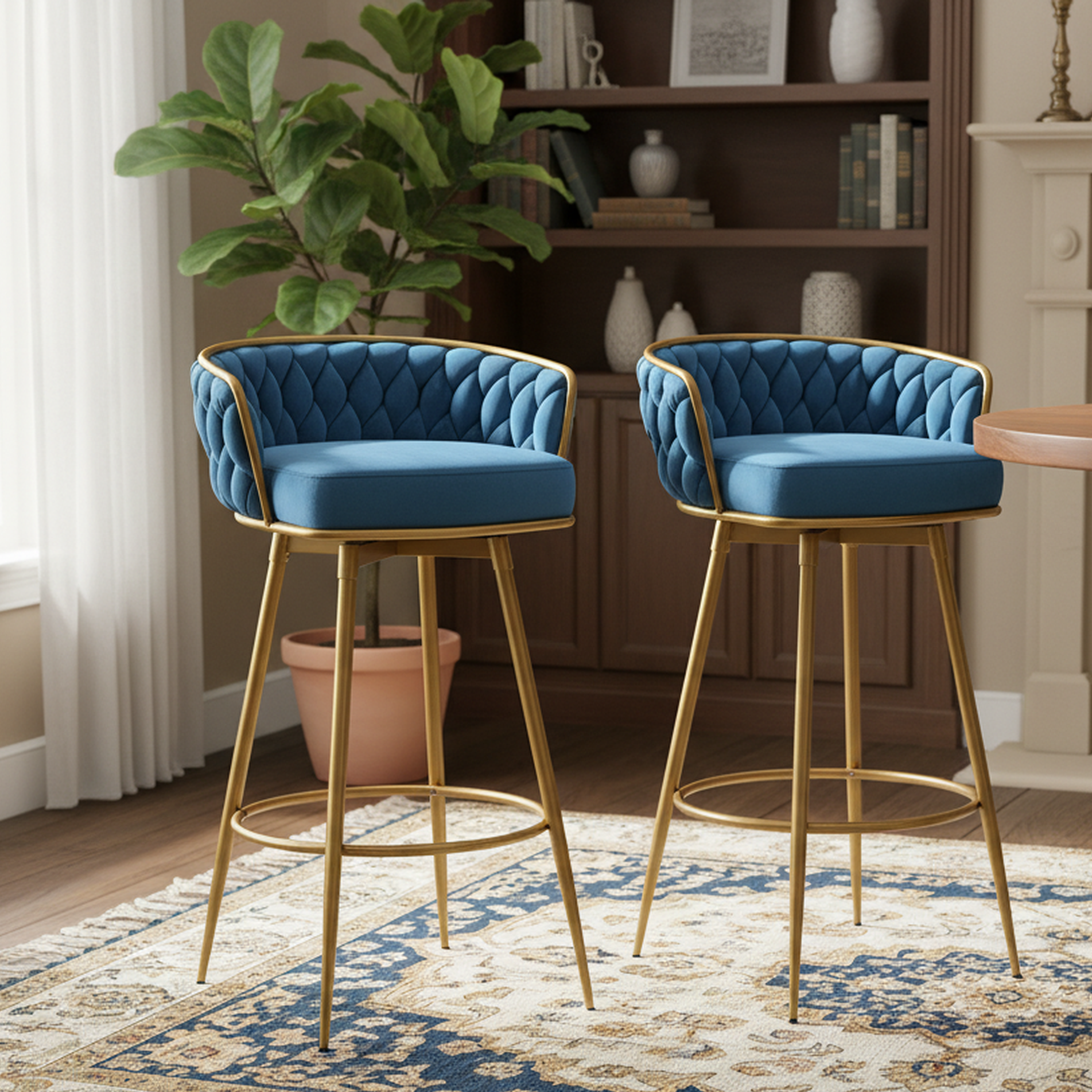 Aurea 31.5" Modern Swivel Counter Height Bar Stools Set of 2 with Gold Metal Legs