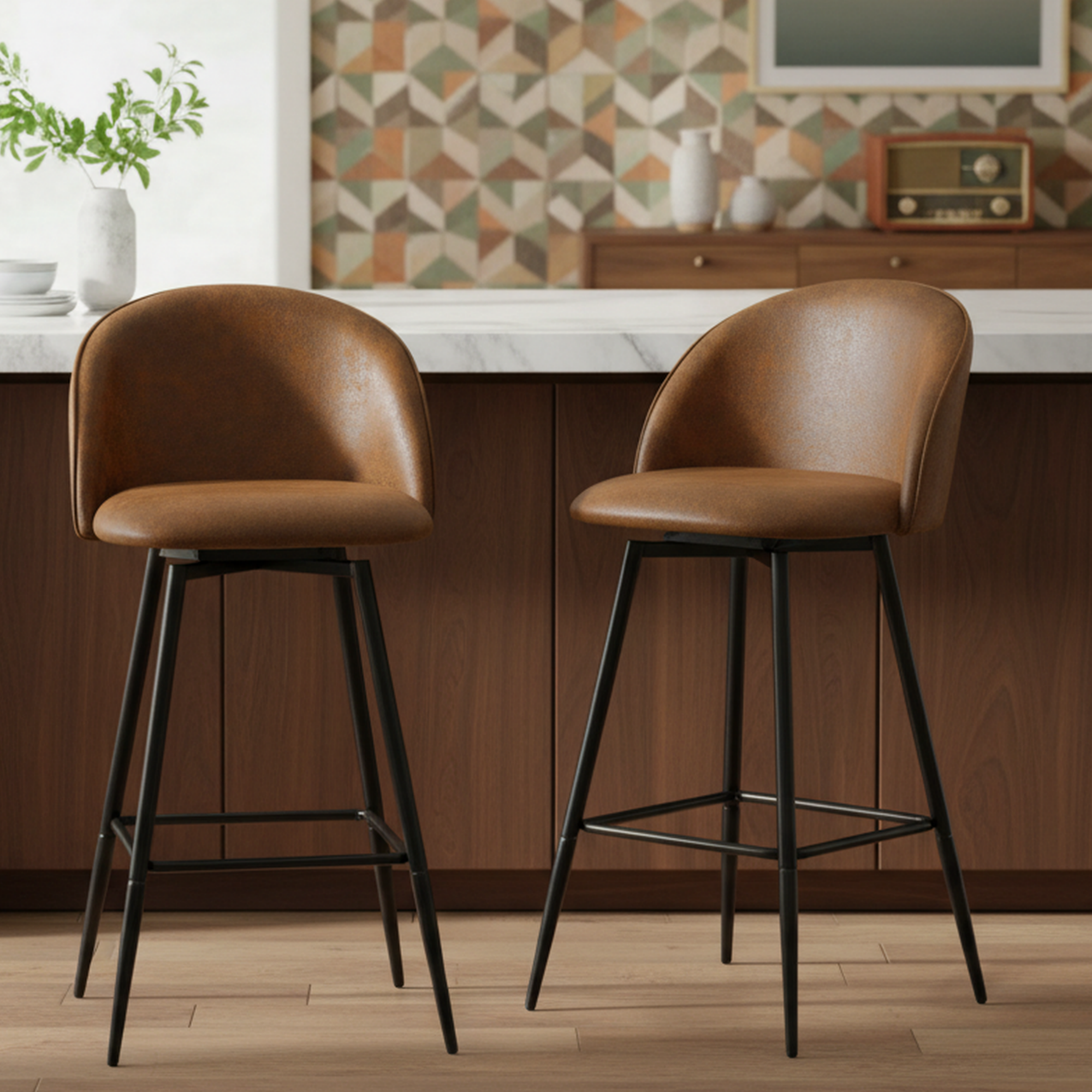 HASEEB 26" Swivel Counter Height Bar Stools Set of 2