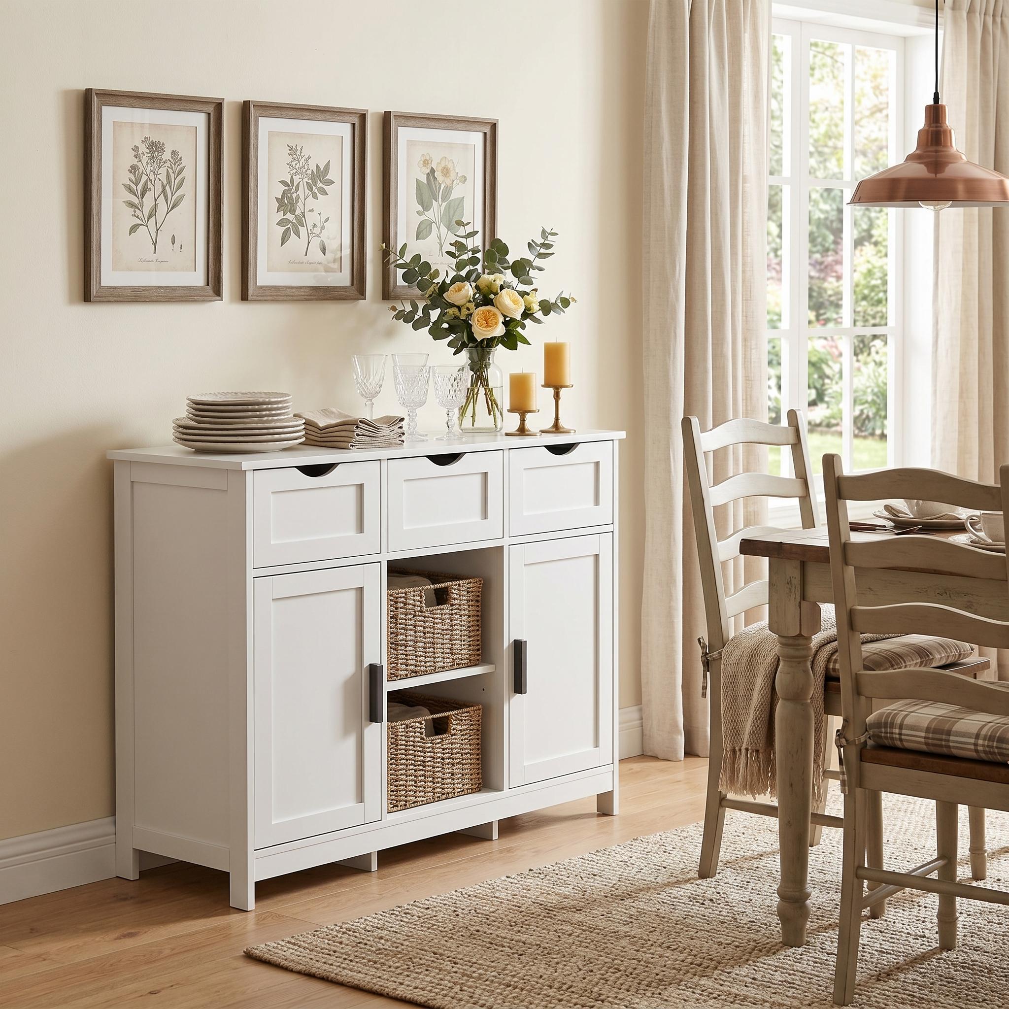Arden 35" Storage Cabinet with 3 Drawers and Open Display Shelf