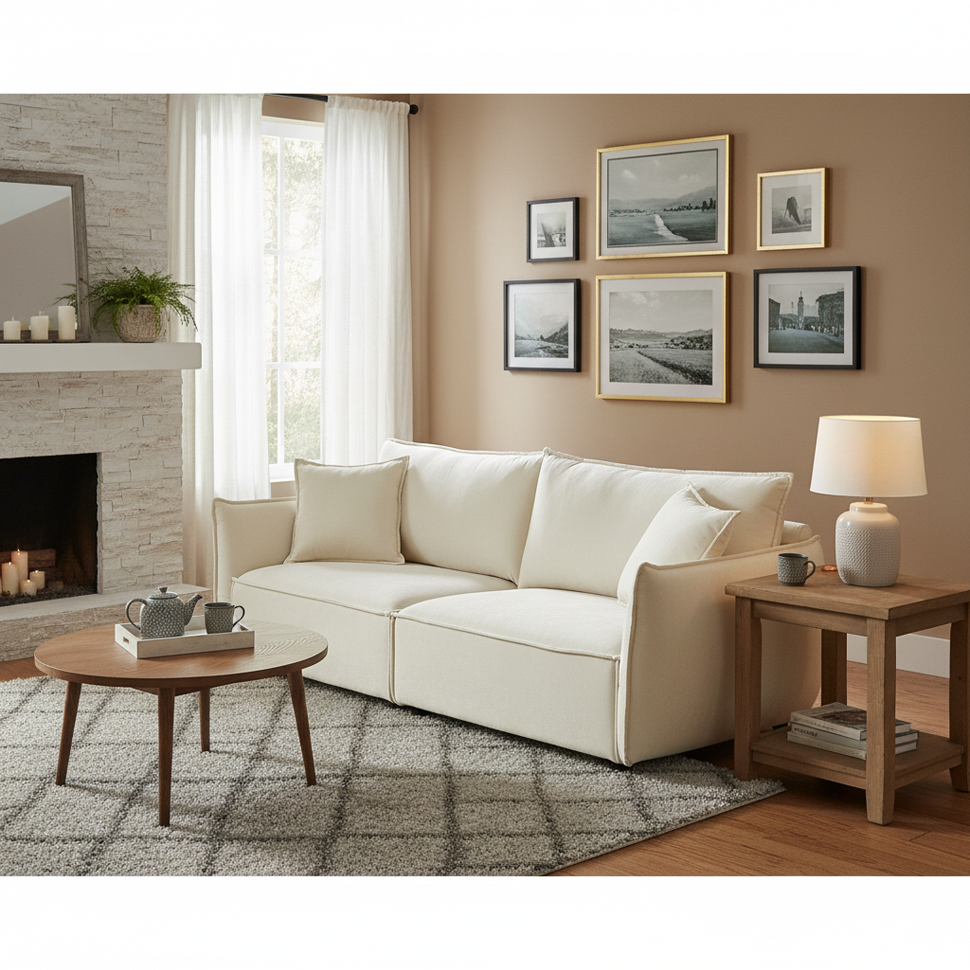 Phoenix 88" 3-Seater Linen Fabric Sofa, Beige