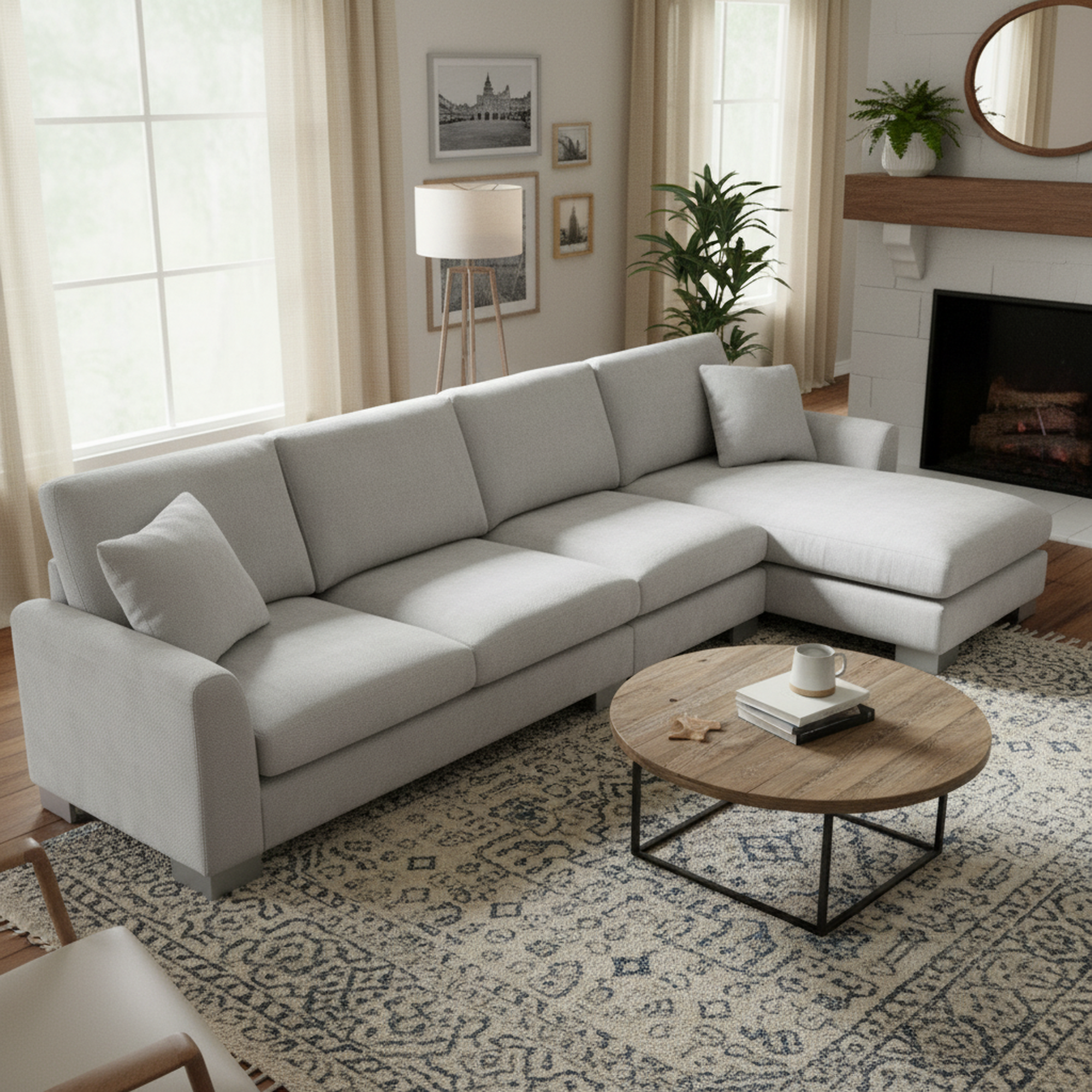 Stockholm 119" Modern Chenille L-Shaped Sectional Sofa with Chaise