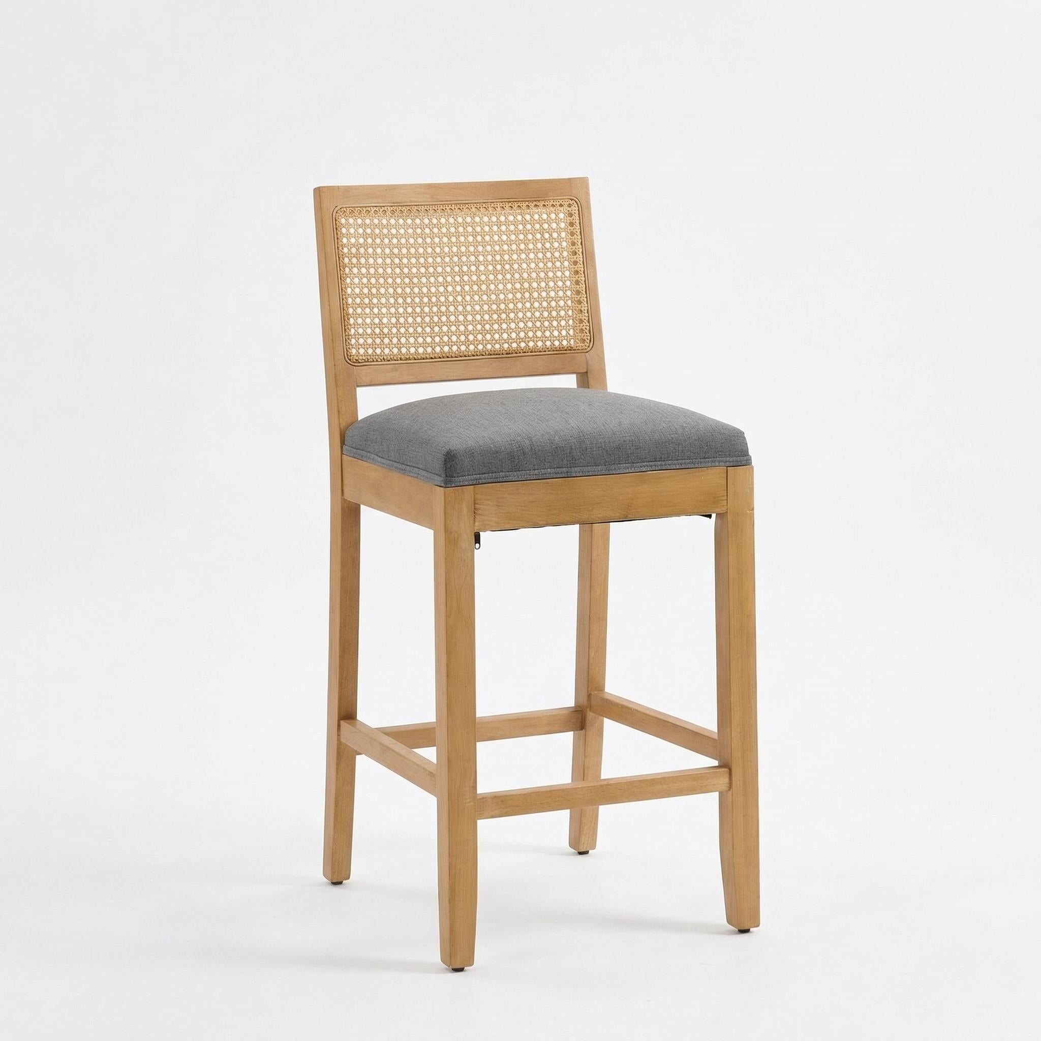 Brunello 28" Solid Wood Rattan Back Upholstered Bar Stools Set of 2