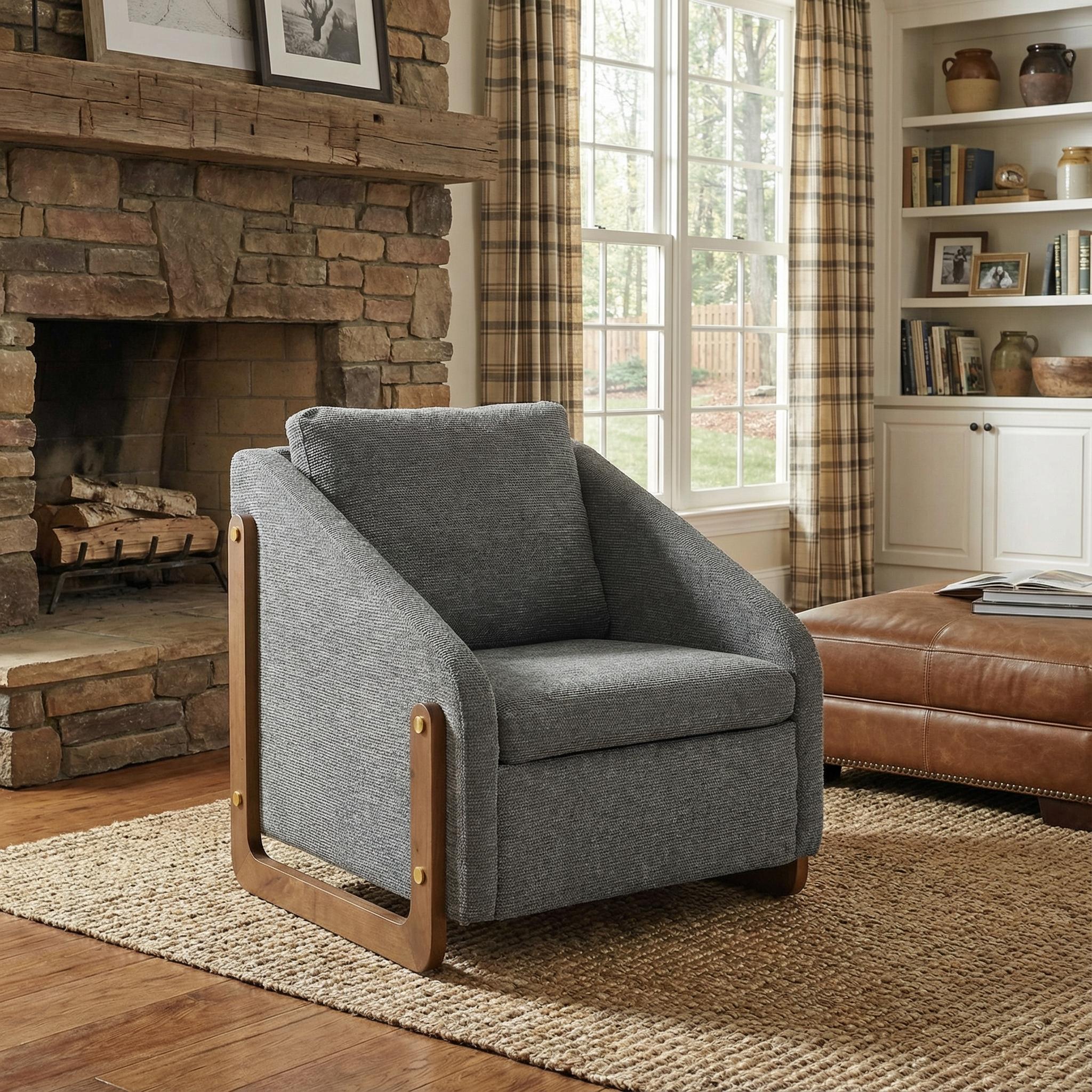 Sedgwick Modern Chenille Upholstered Armchair Wooden Frame