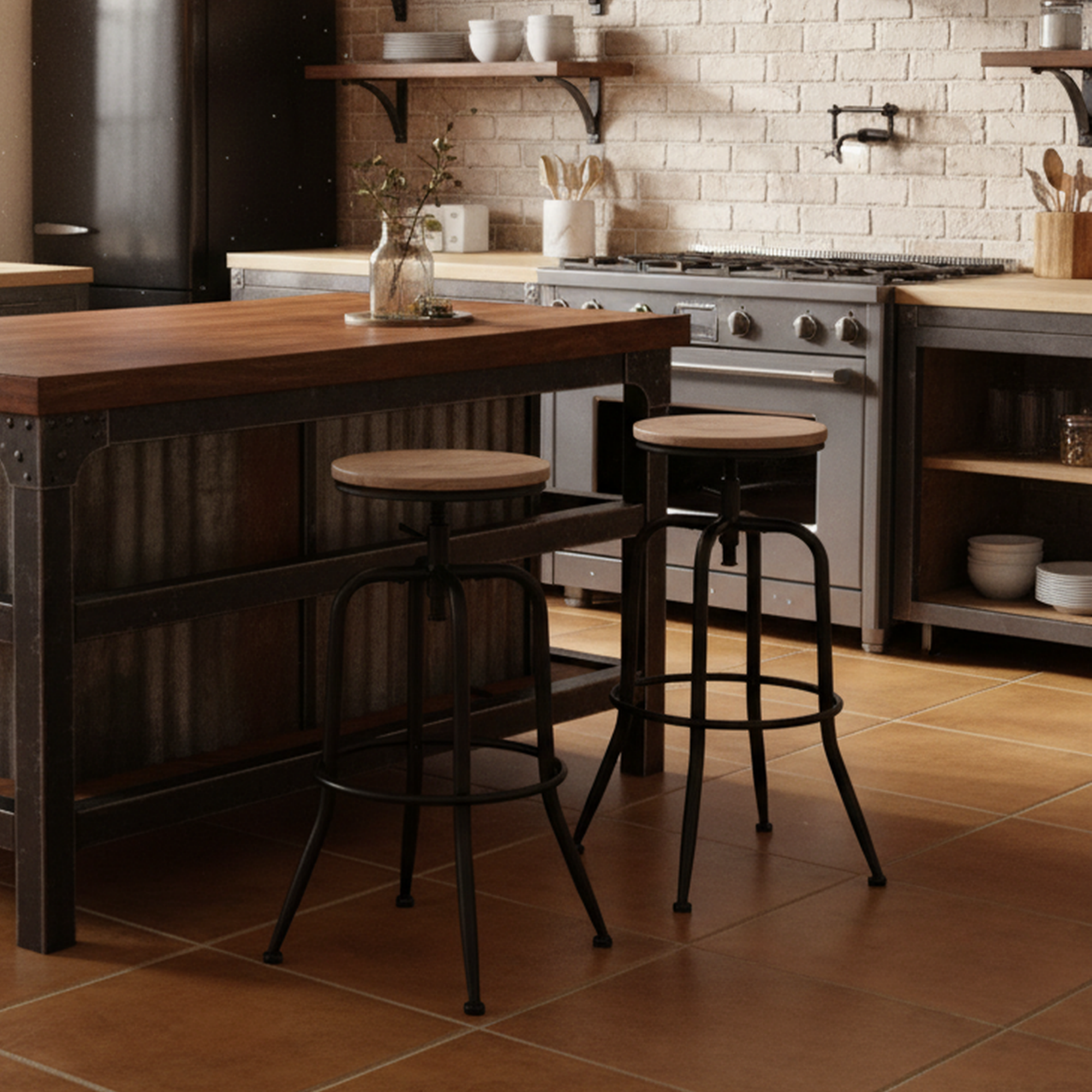 Anacletus 27" Industrial Swivel Bar Stools Set of 2