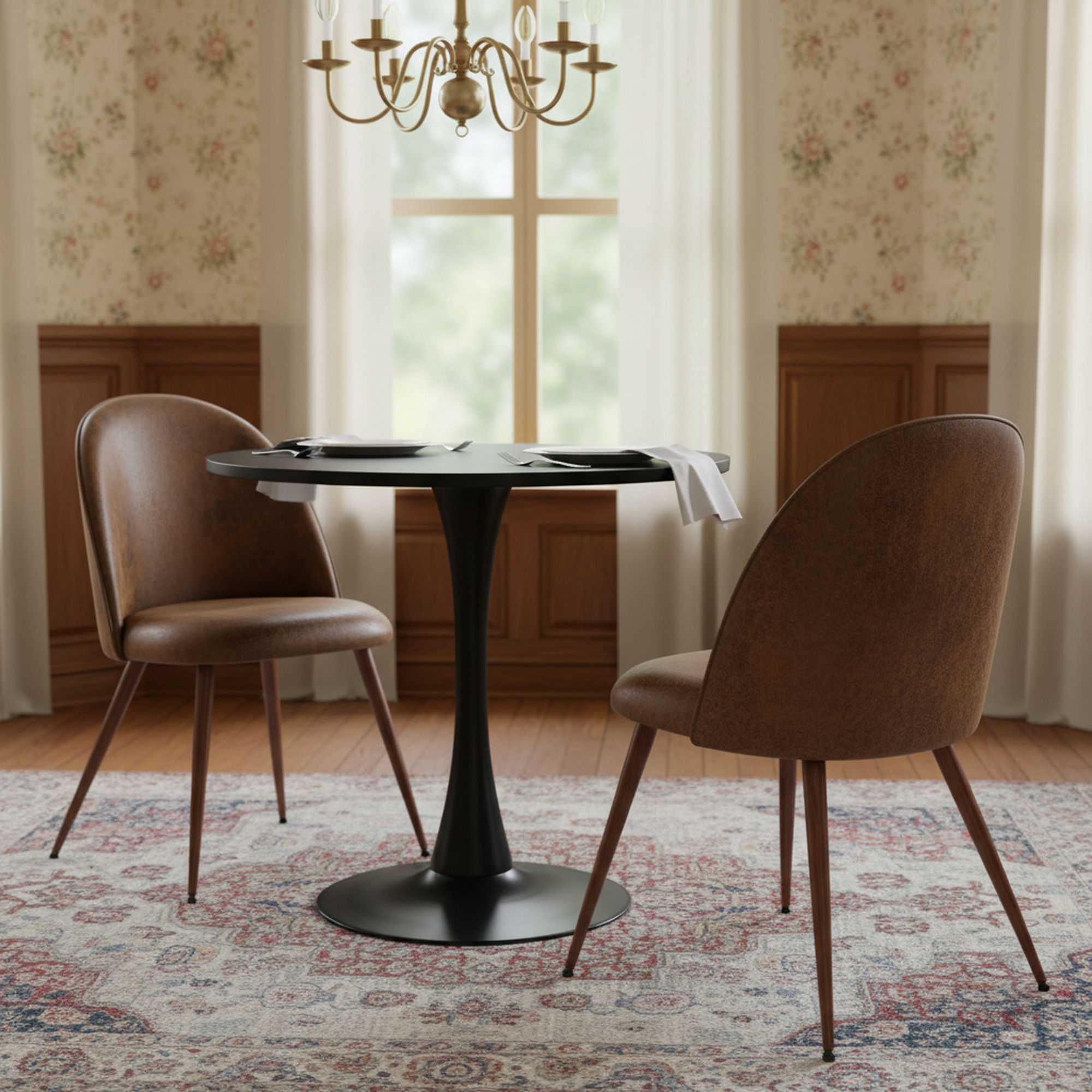 Clift 3 Piece Black Dining Table Set with 2 Haven Chairs, Suede Brown