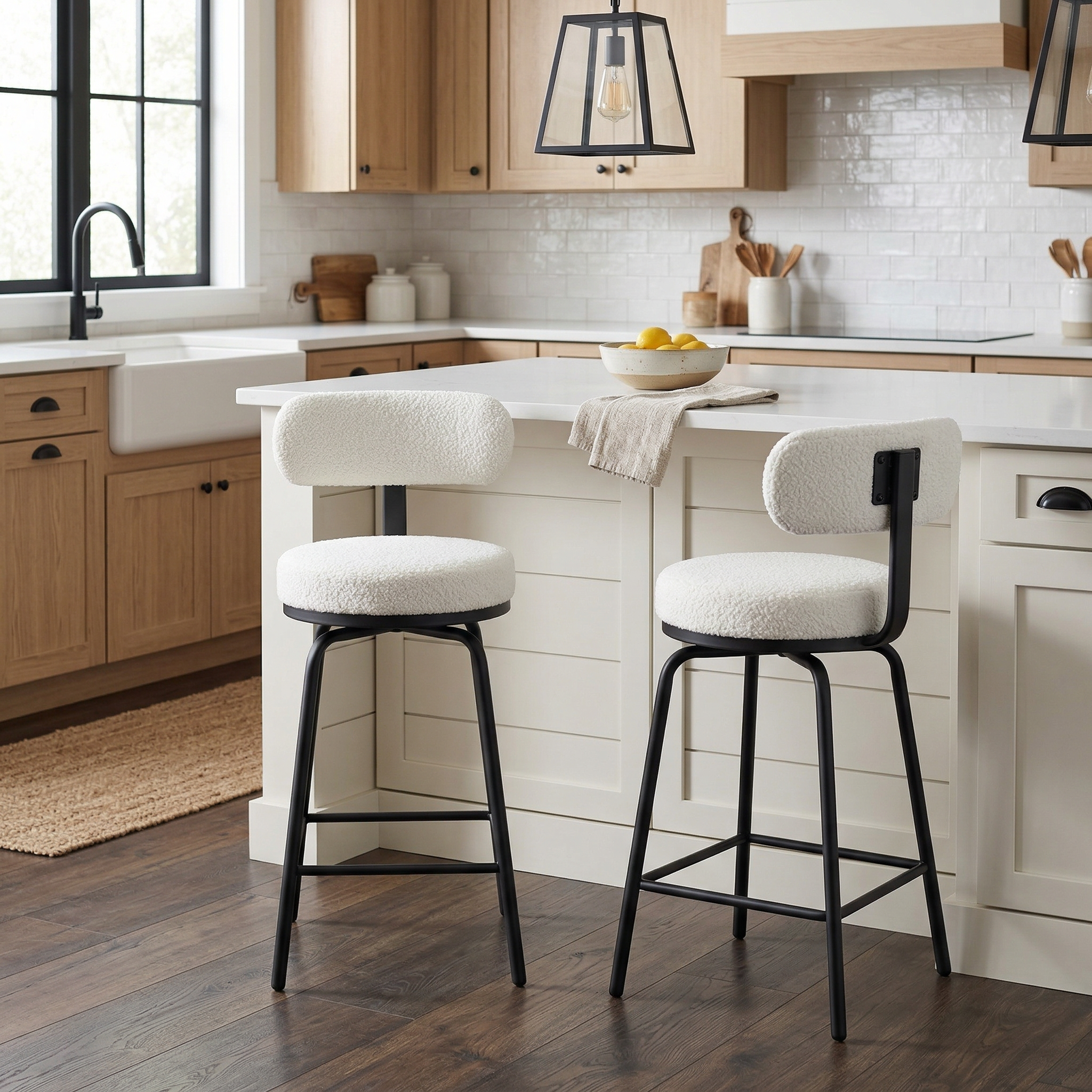 Pauillac 27" Counter Height Bouclé Swivel Bar Stools Set of 2