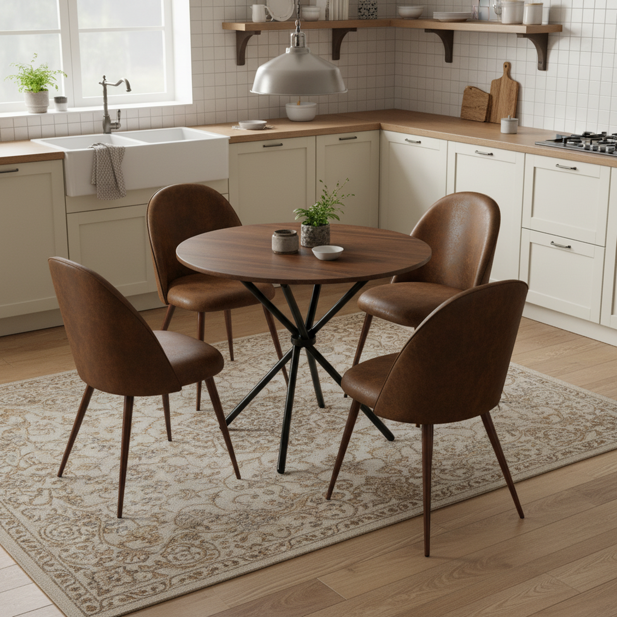 Fontana 5 Piece Brown Dining Table Set with 4 Haven Upholstered Chairs