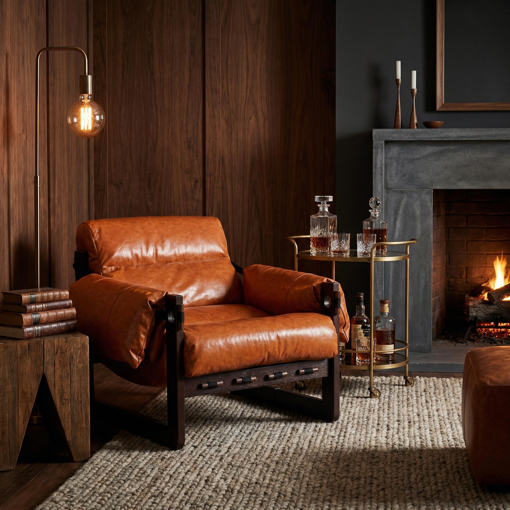 Ravena Modern Vintage Leather Lounge Chair with Removable Armrests