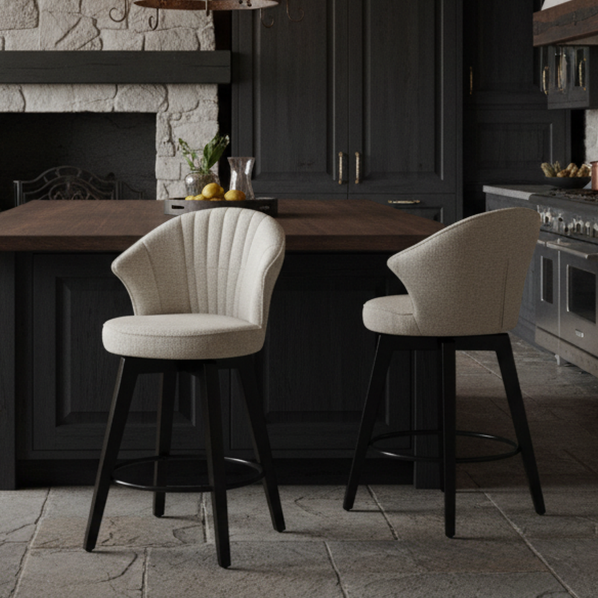 Jumilla 25" Chenille Upholstered Swivel Counter Height Bar Stool Set of 2