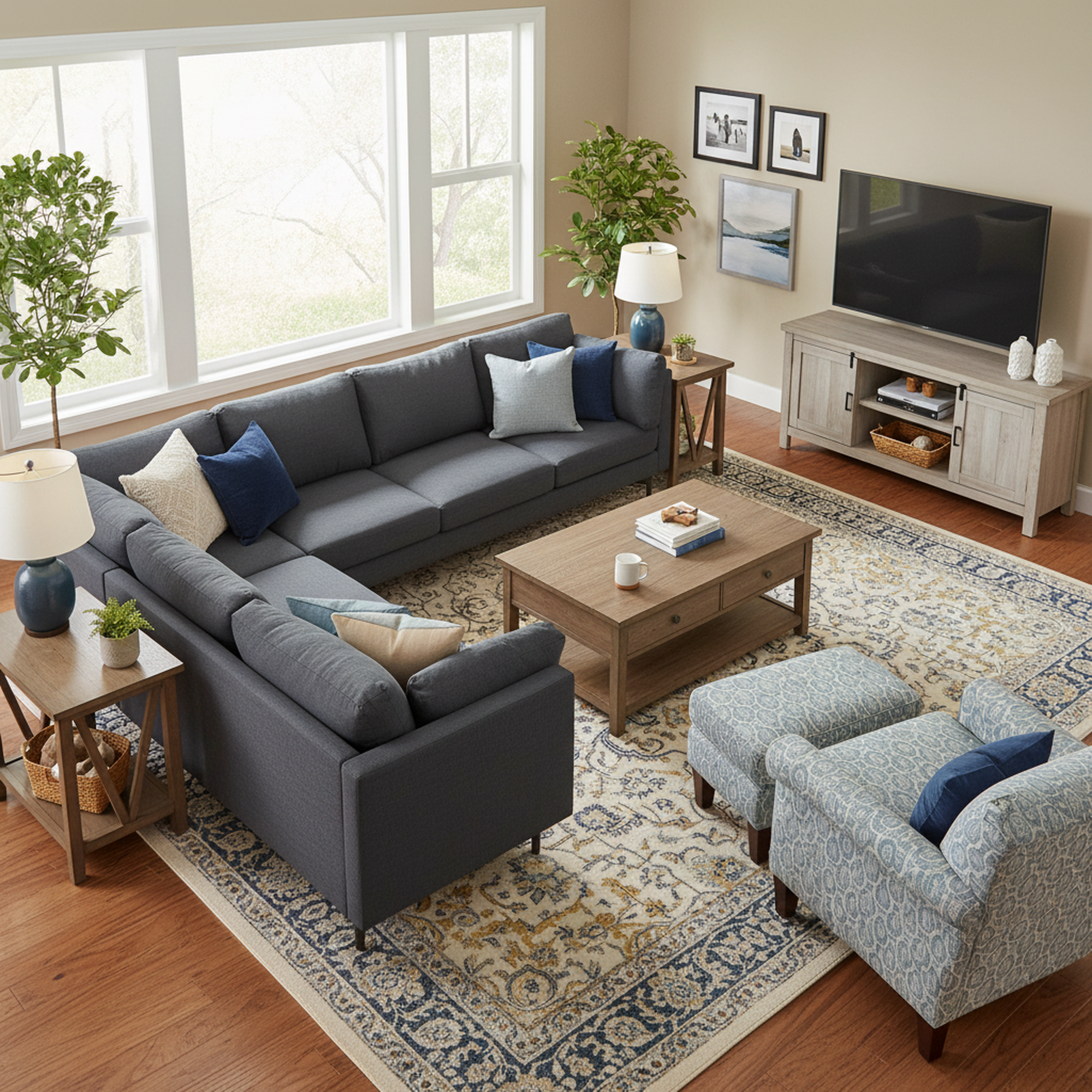 Lyon 106" L-Shaped 6-Seater Linen Sectional Sofa with Pillows