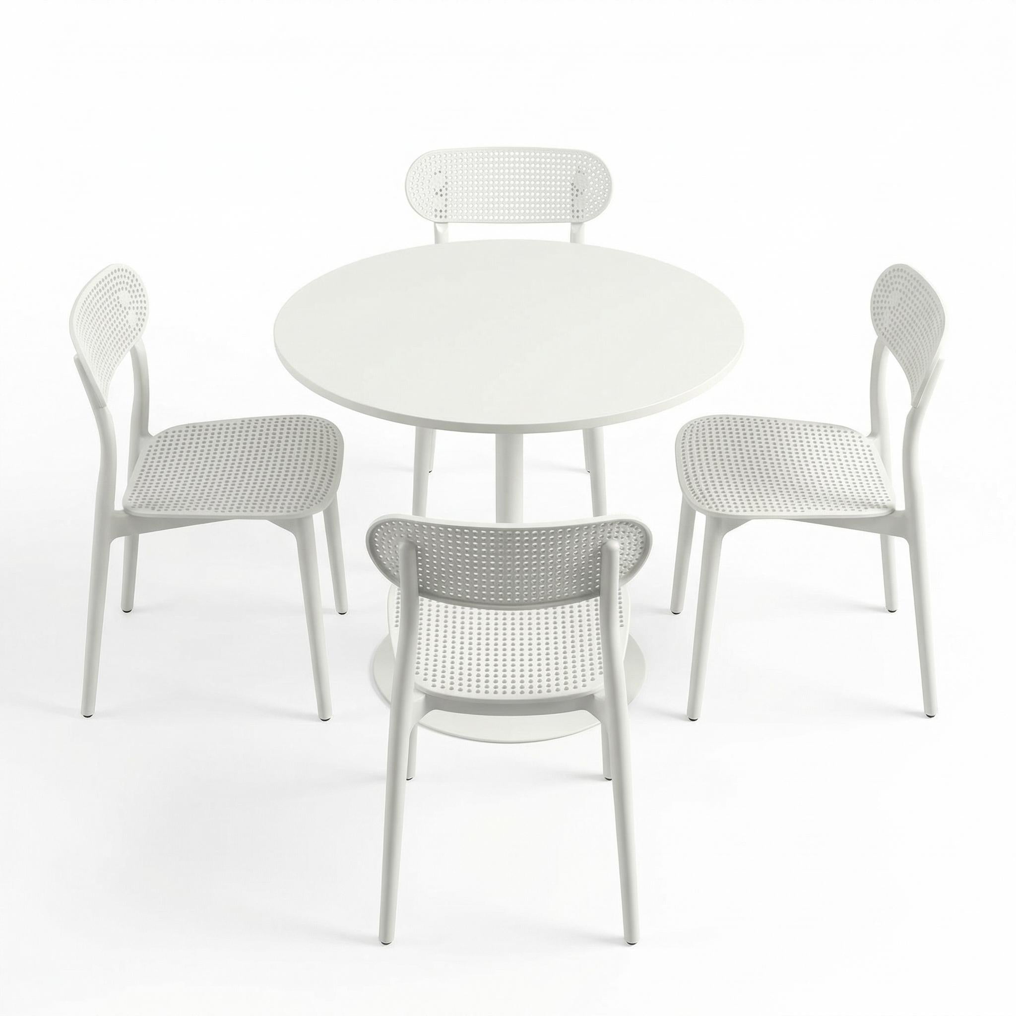 Homy Casa Clift 5PC Dining Table Set 31.5” White Round Table with 4 Gadgetbloke Dining Chairs