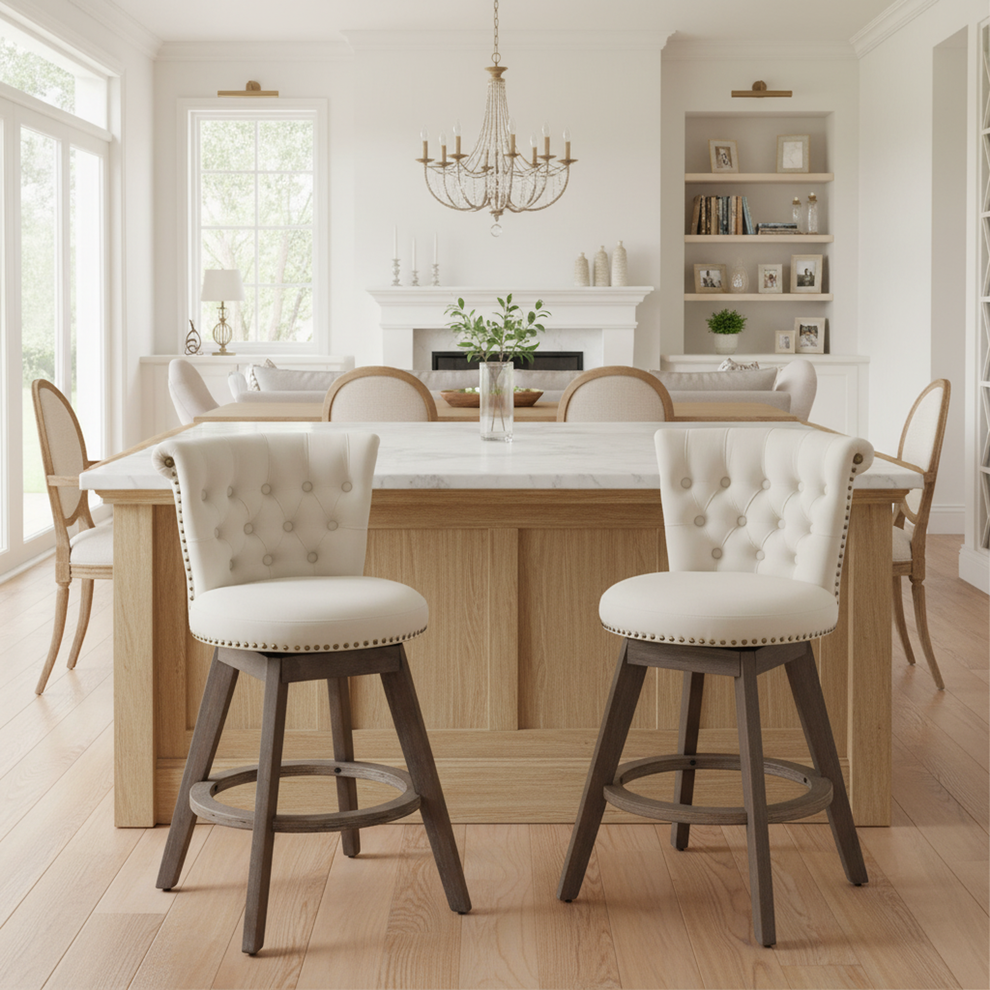 Barossa 26" Tufted Velvet Swivel Counter Height Bar Stool Set of 2 with Backrest