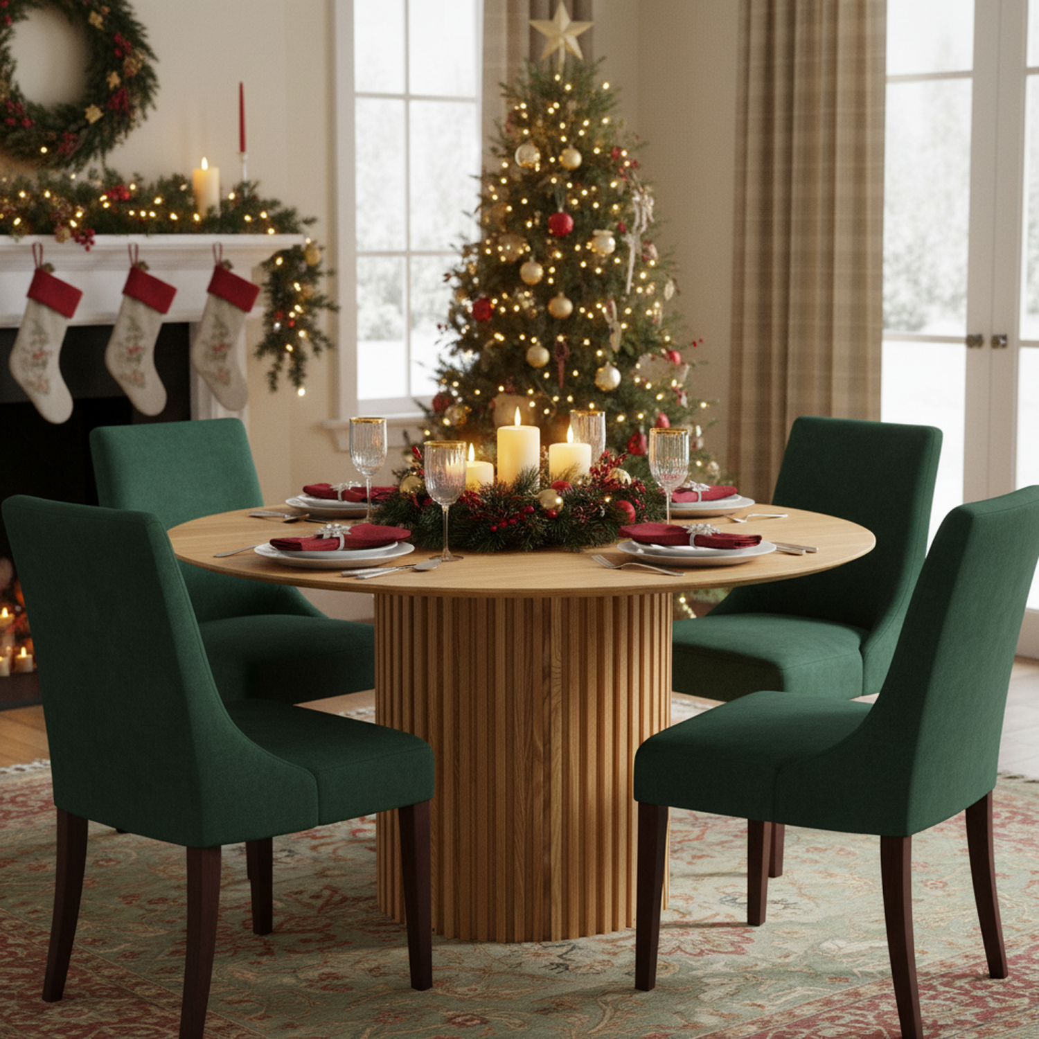 Garda 46.5" Round Wood Dining Table with Fluted Pedestal Base