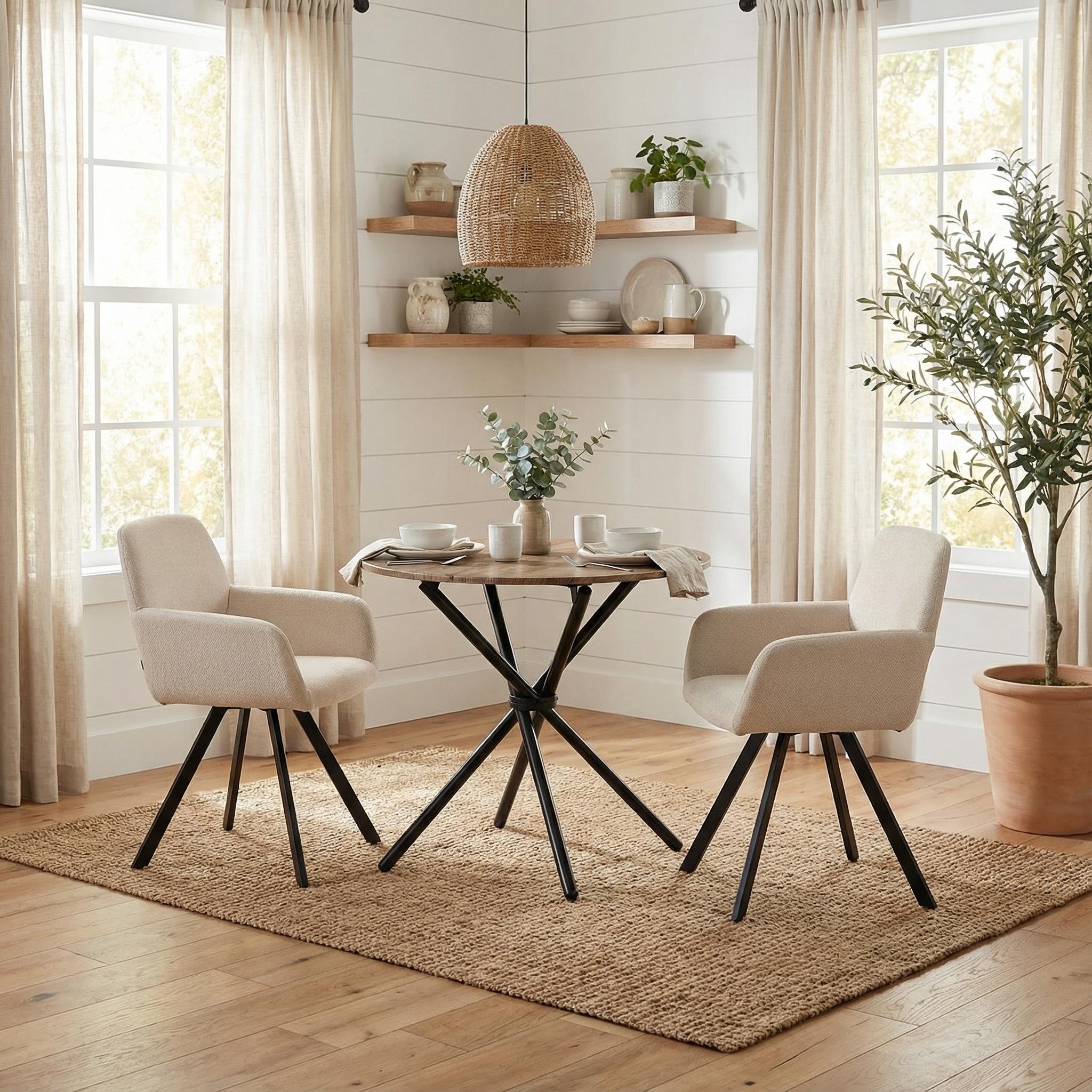 Fontana 3 Piece Walnut Dining Table Set with 2 California Chairs, Beige