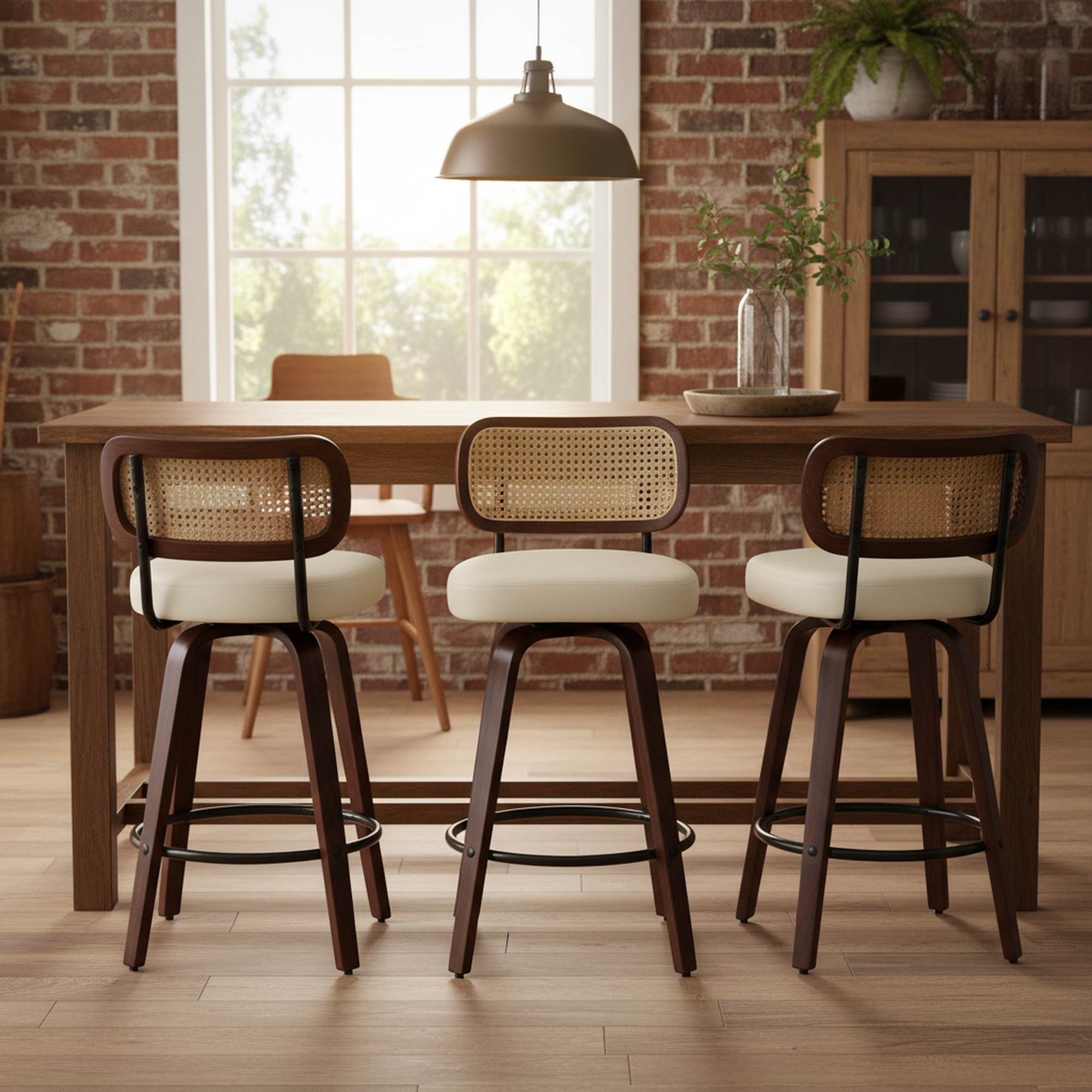 Homy Casa Medoc 26" Rattan Back Swivel Counter Height Upholstered Bar Stool Set of 3