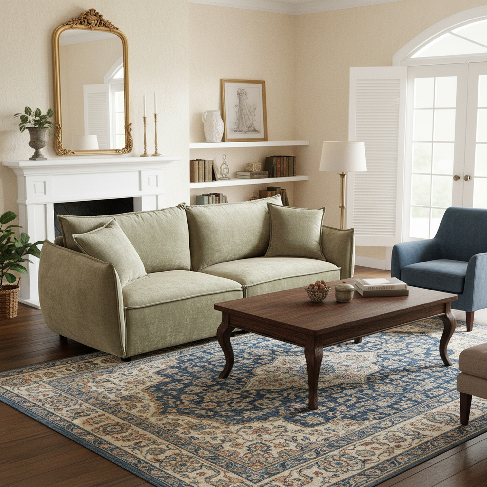 Phoenix 88" 3-Seater Linen Fabric Sofa, Light Green