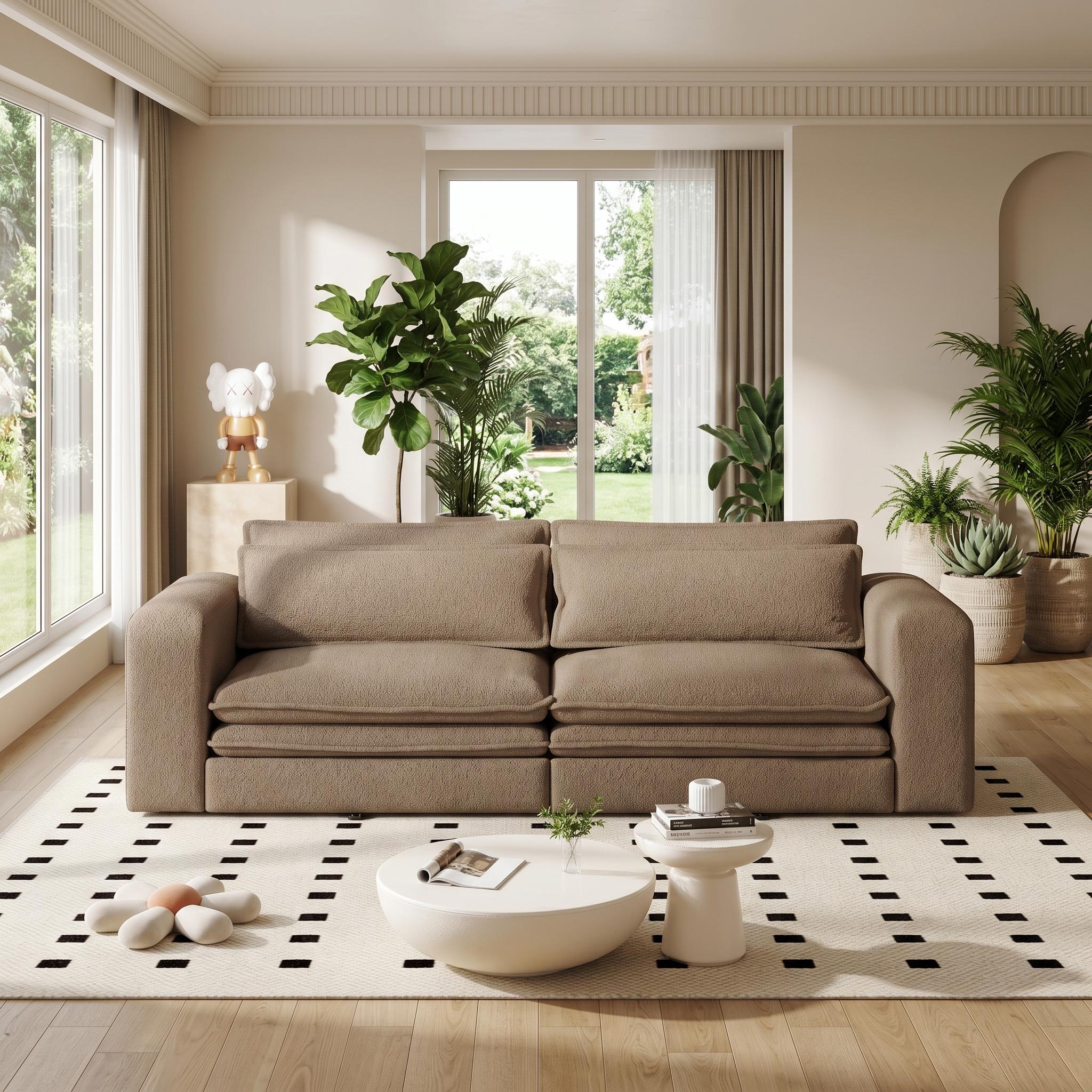 Cary 93" King Size Teddy Convertible Pull-Out Sleeper Sofa Bed with Chaise Lounge and Lumbar Pillows