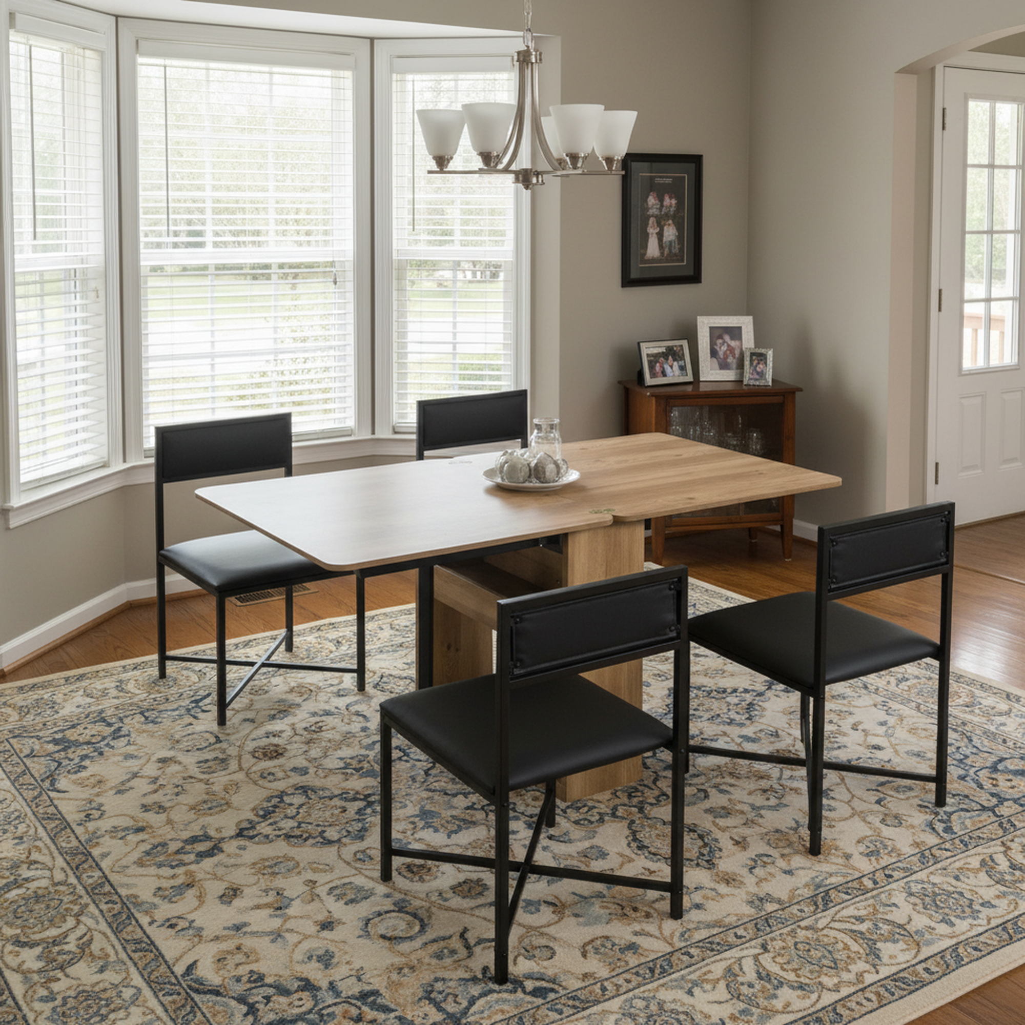 Lento 63" Modern Black 5 Piece Extendable Dining Table Set with Storage and Chairs