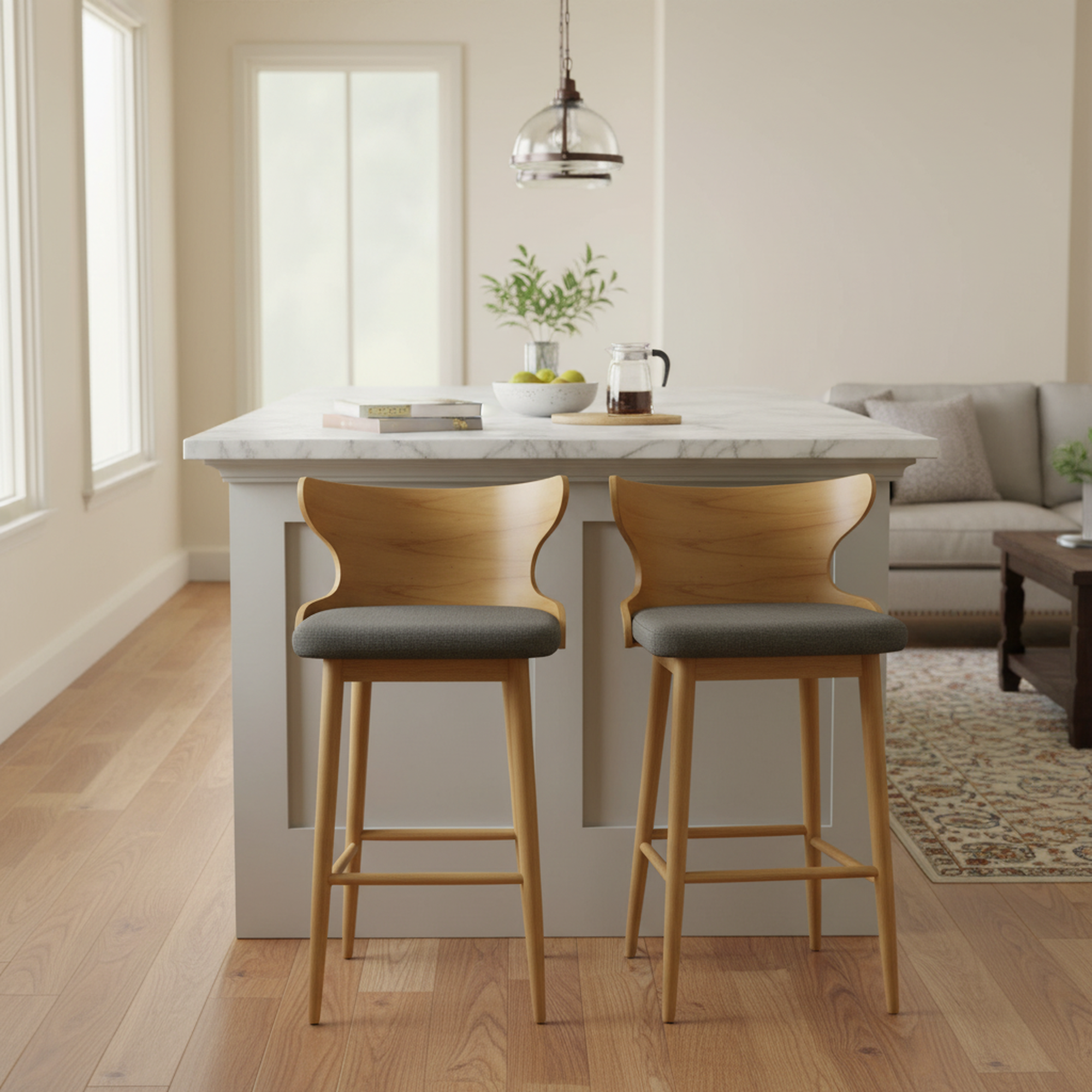 Homy Casa Chianti Mid-Century Modern Soild Wood Barstool Set of 2