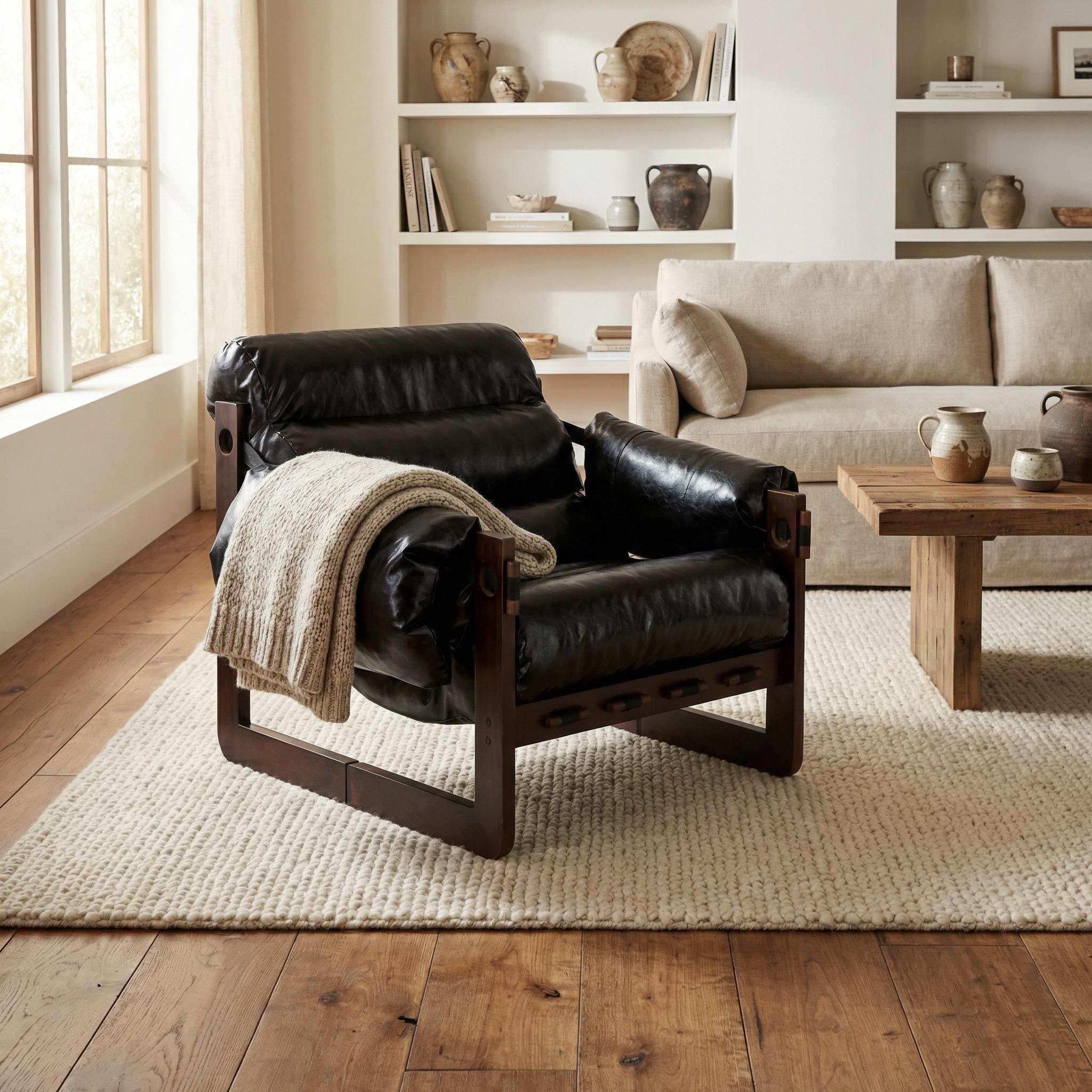 Ravena Modern Vintage Leather Lounge Chair with Removable Armrests