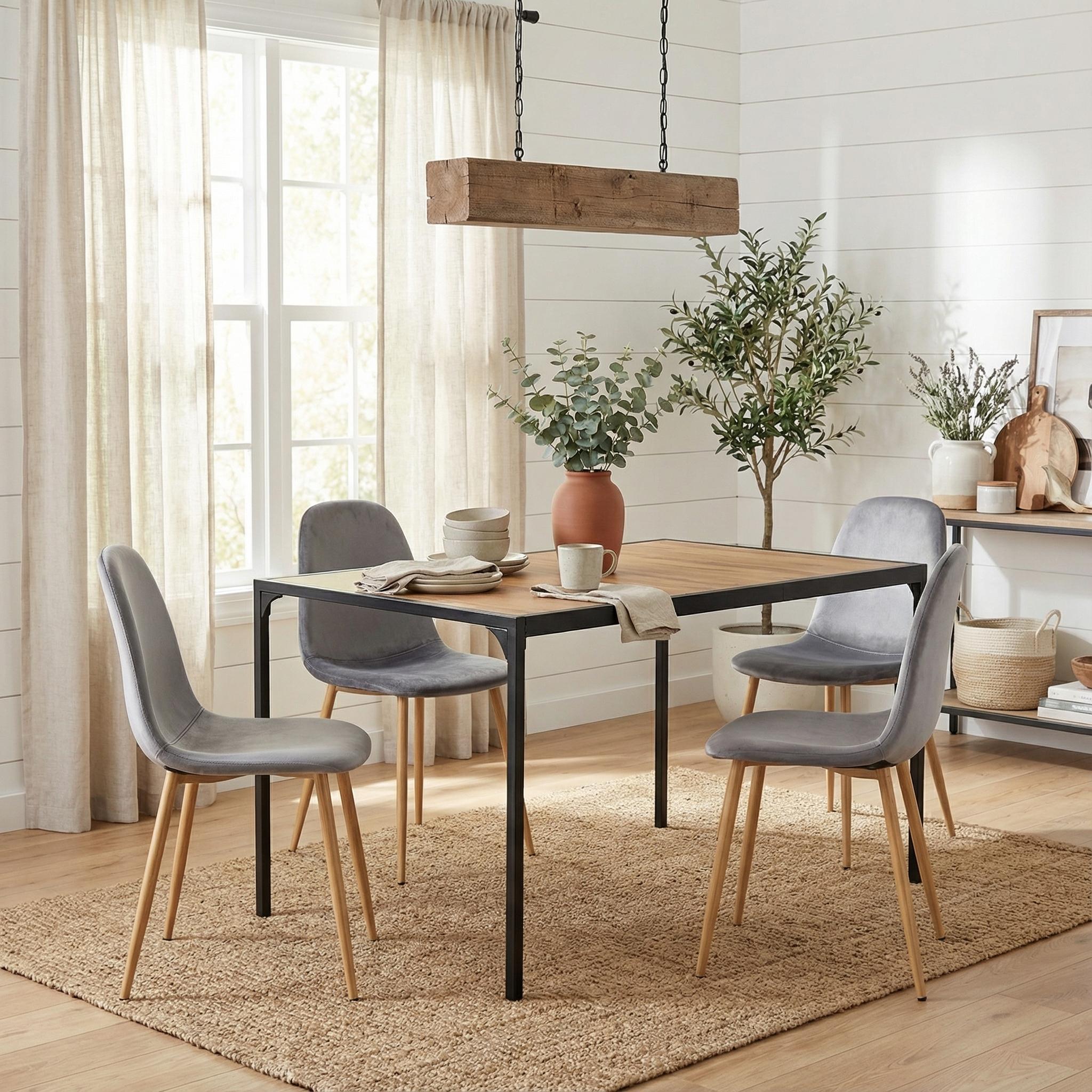 Milliken 5 Piece Oak Dining Table Set with 4 Charlton Chairs, Velvet Gray