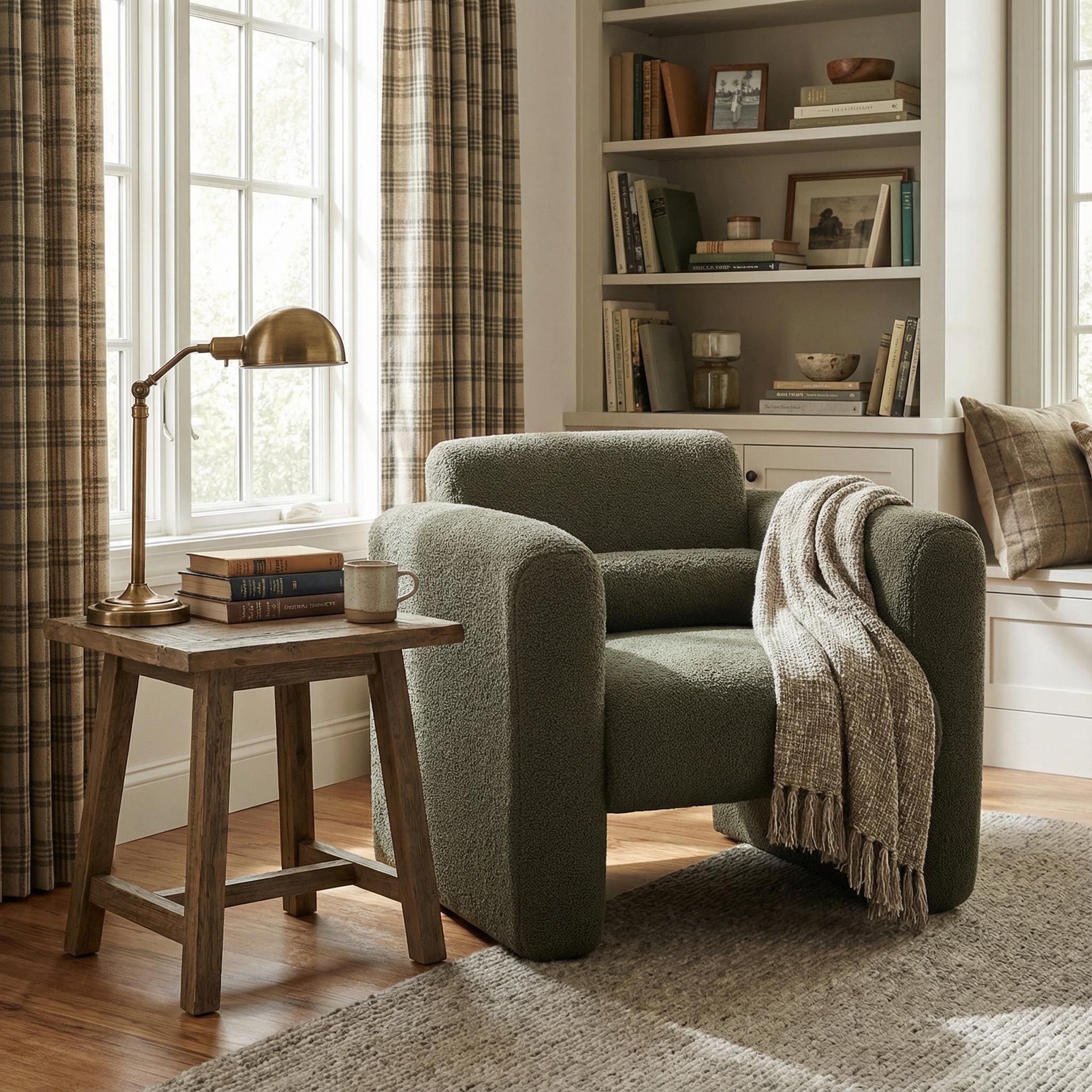 Teton Modern Lamb Fabric Upholstered Accent Chair with Pillow Armchair