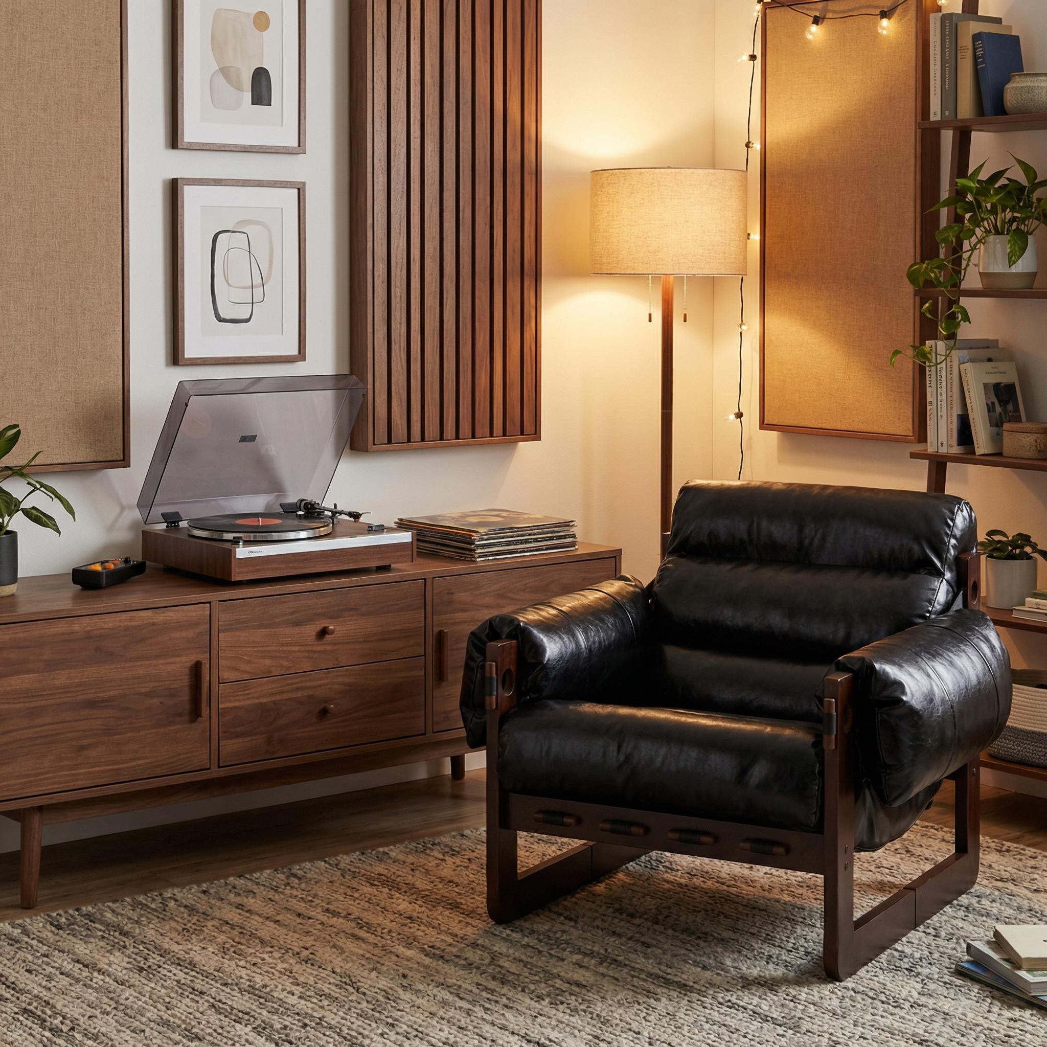 Ravena Modern Vintage Leather Lounge Chair with Removable Armrests
