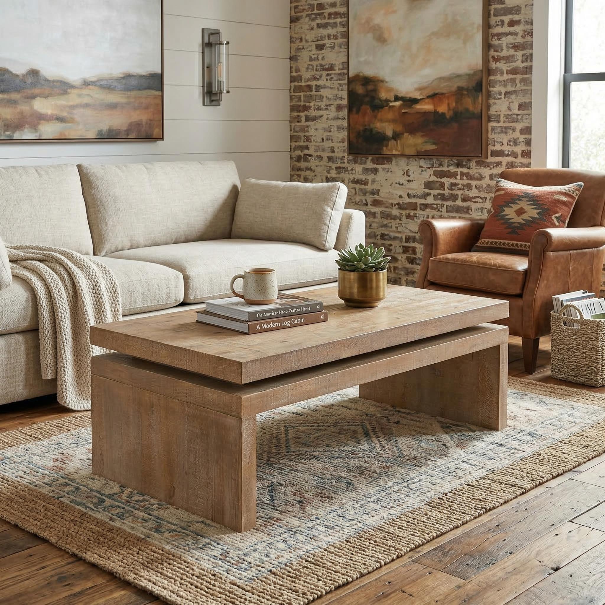 Ancona 48" Modern Rustic Wood Coffee Table with Floating Top