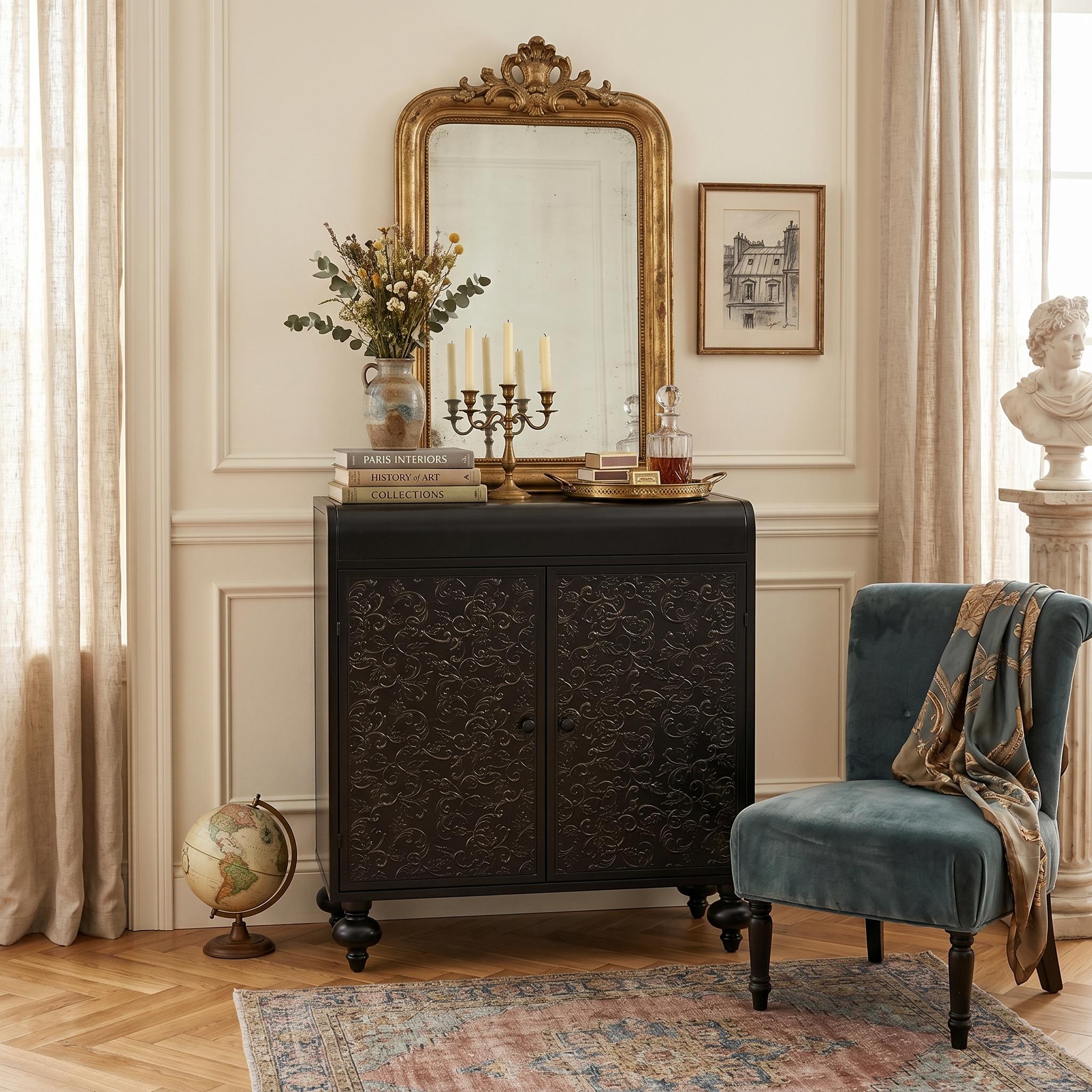 Aurelia 28" Embossed Steel Buffet Storage Cabinet with 2 Doors