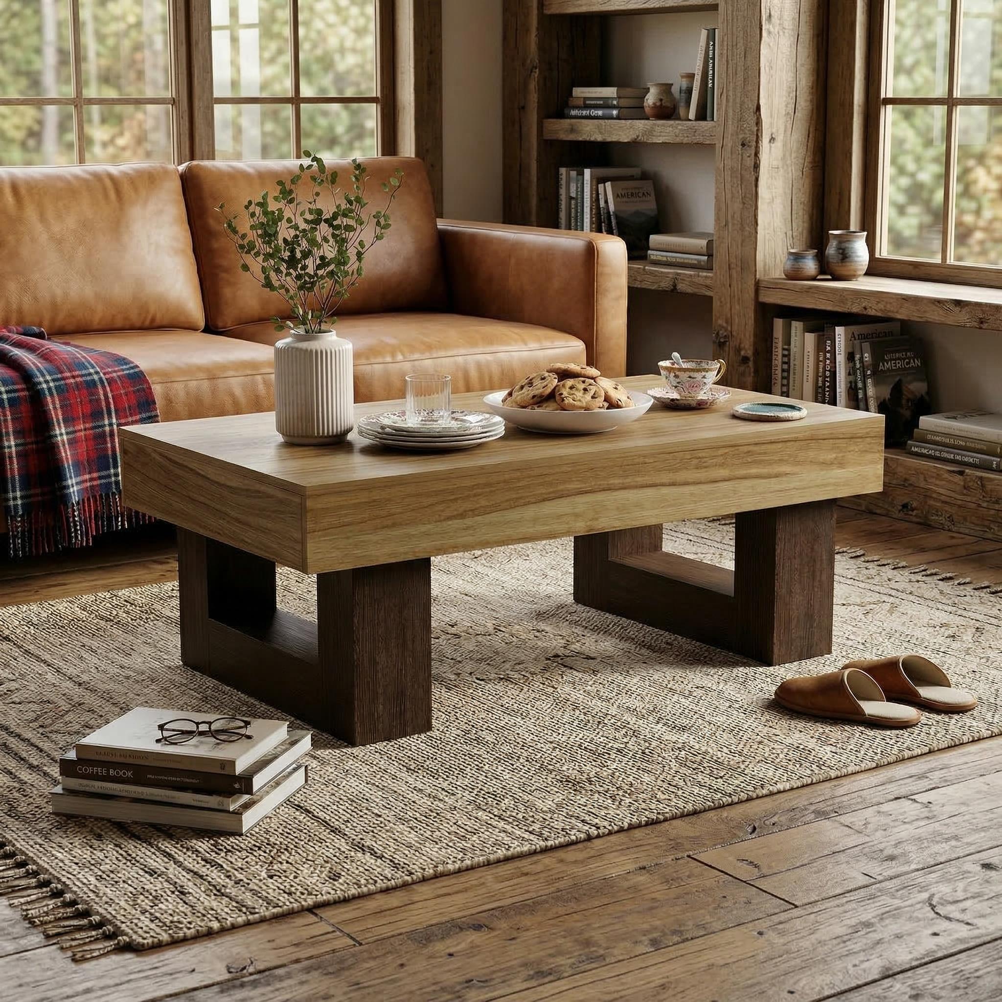 Metz 42" Rectangular Modern Rustic Wood Coffee Table