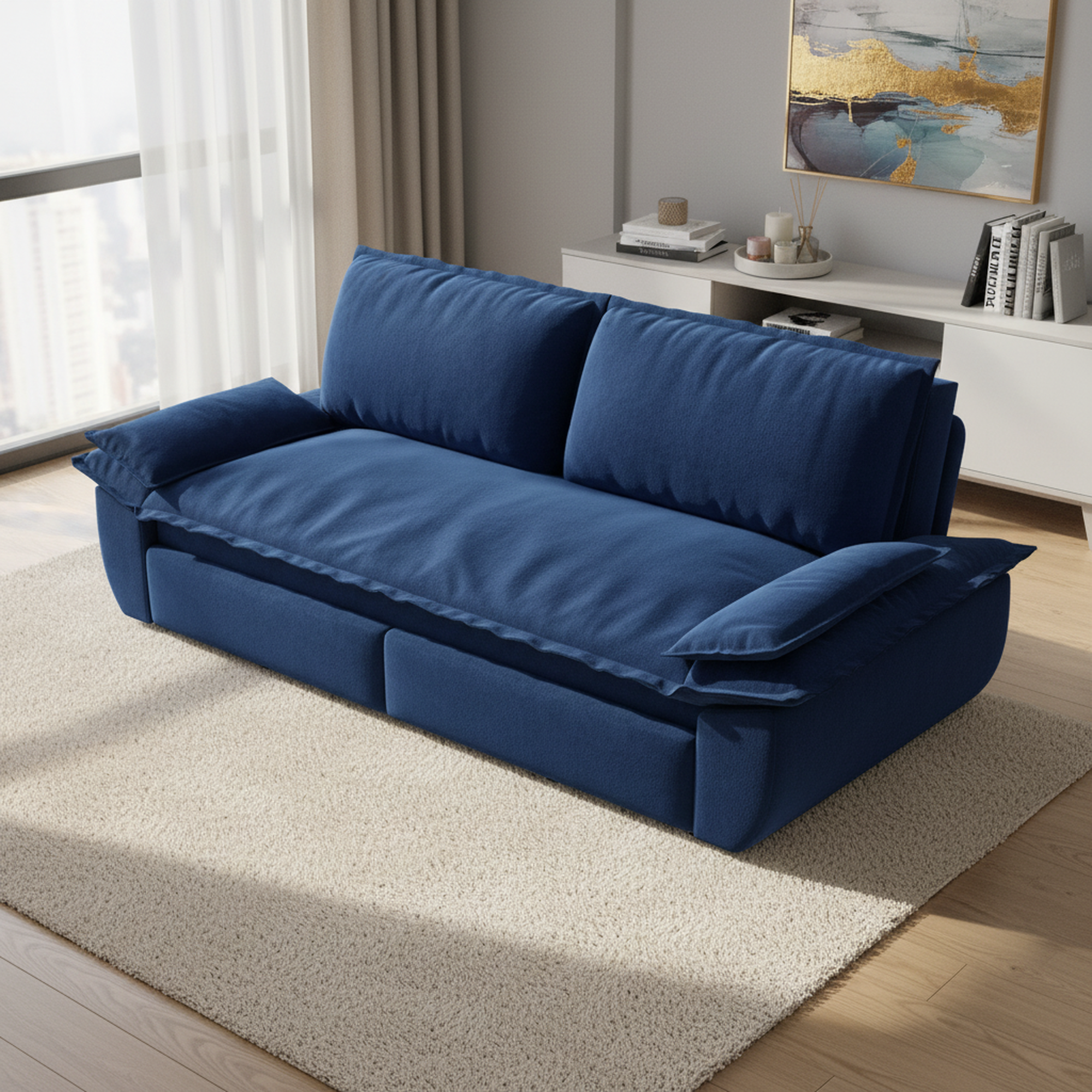 Alameda 73" Modern Velvet Queen Pull-Out Sleeper Sofa Bed with Wide Armrests