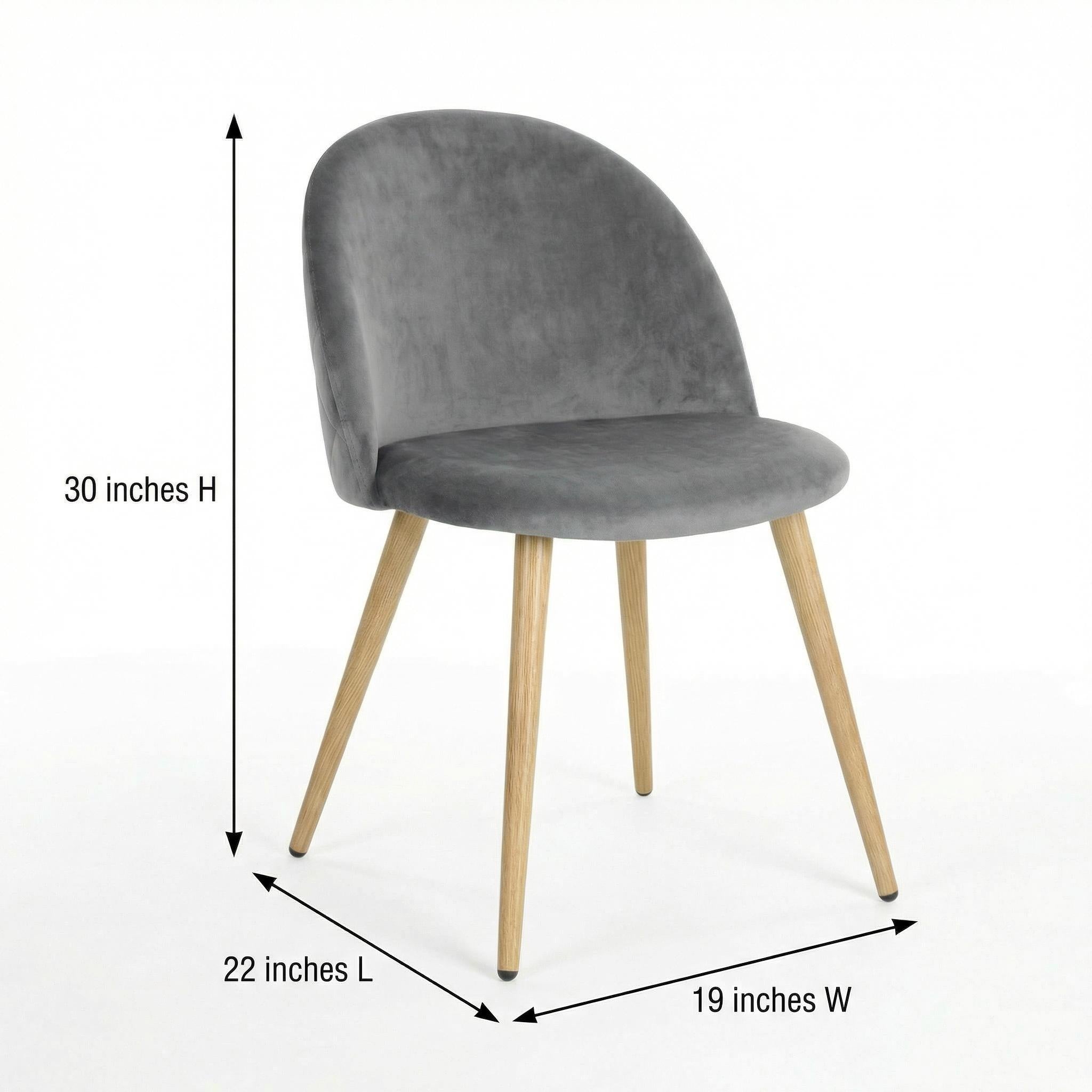 ZOMBA 2PC Grey Velvet Dining Chair, Oak Legs, Modern Upholstered