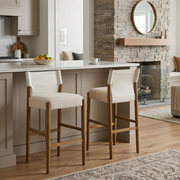 Riesling 28.5" Solid Wood PU Leather Upholstered Bar Stools Set of 2