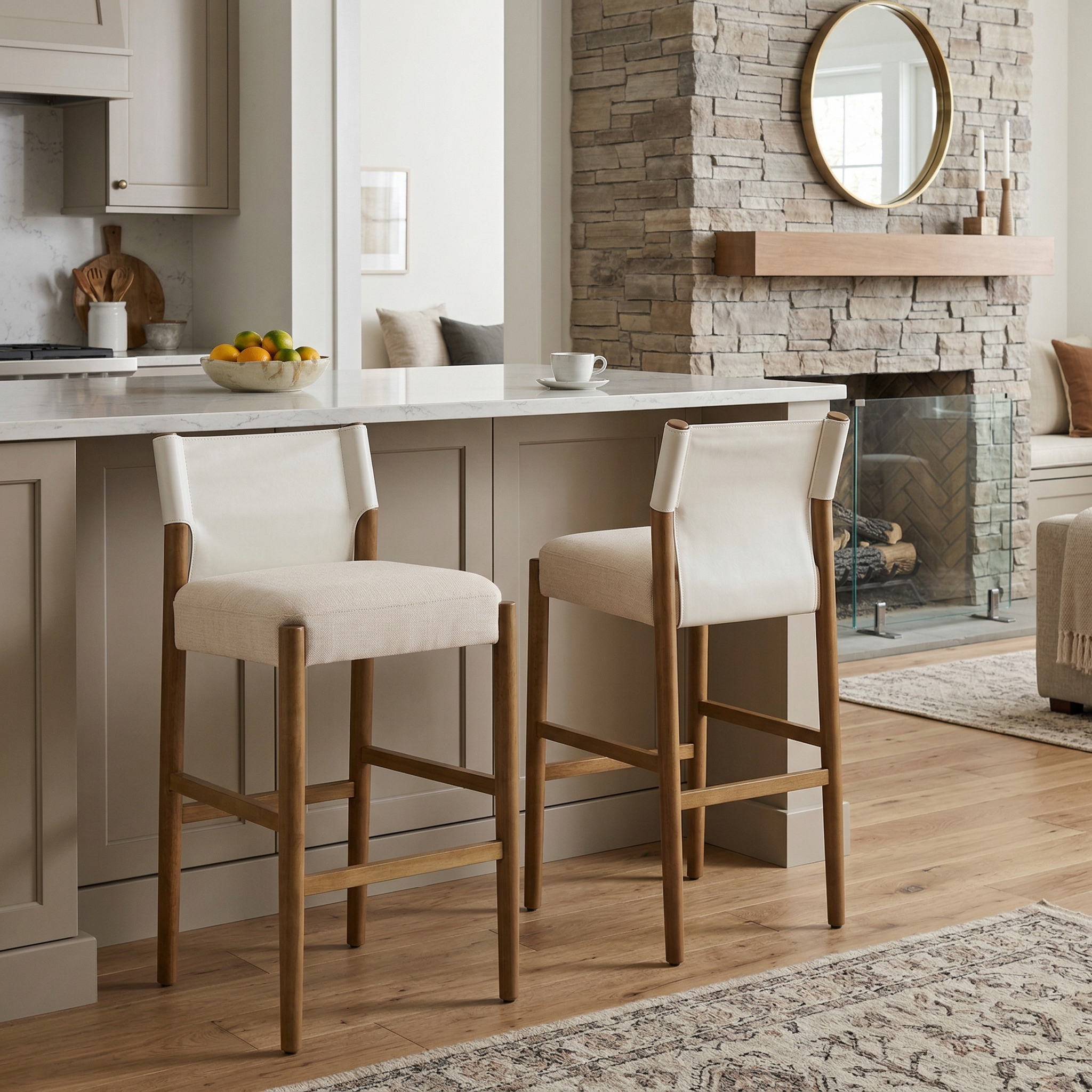 Riesling 28.5" Solid Wood PU Leather Upholstered Bar Stools Set of 2